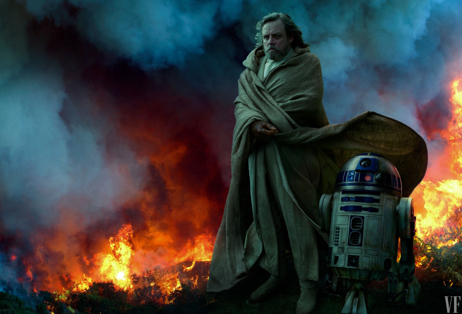 Star Wars Movies Vanity Fair Luke Skywalker R2 D2 Robots Mark Hamill Fire Jedi Star Wars Episode IX  1600x1087