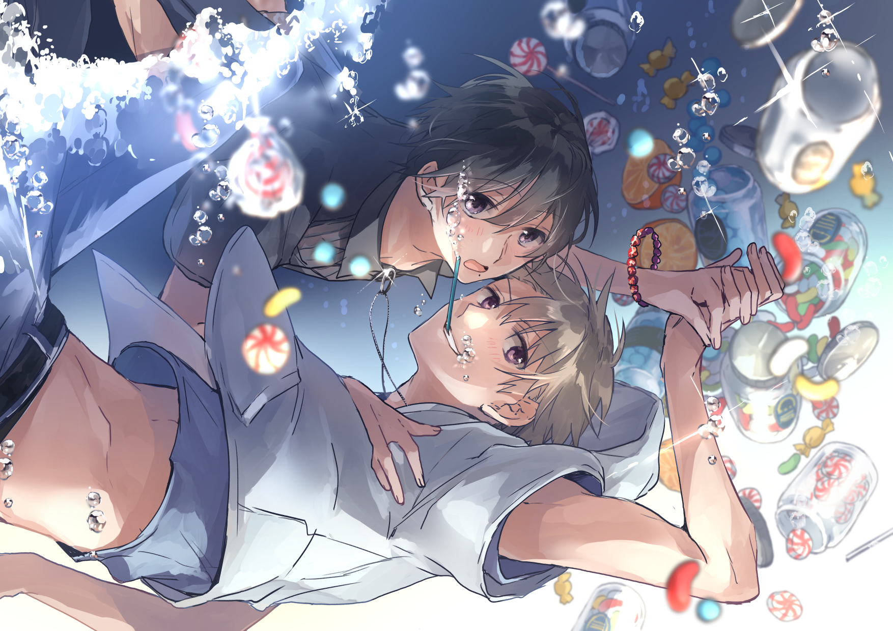 Anime Boys Anime Water Underwater Sweets Foam Yaoi Bubble Necklace Fruit Blush Male 1754x1240