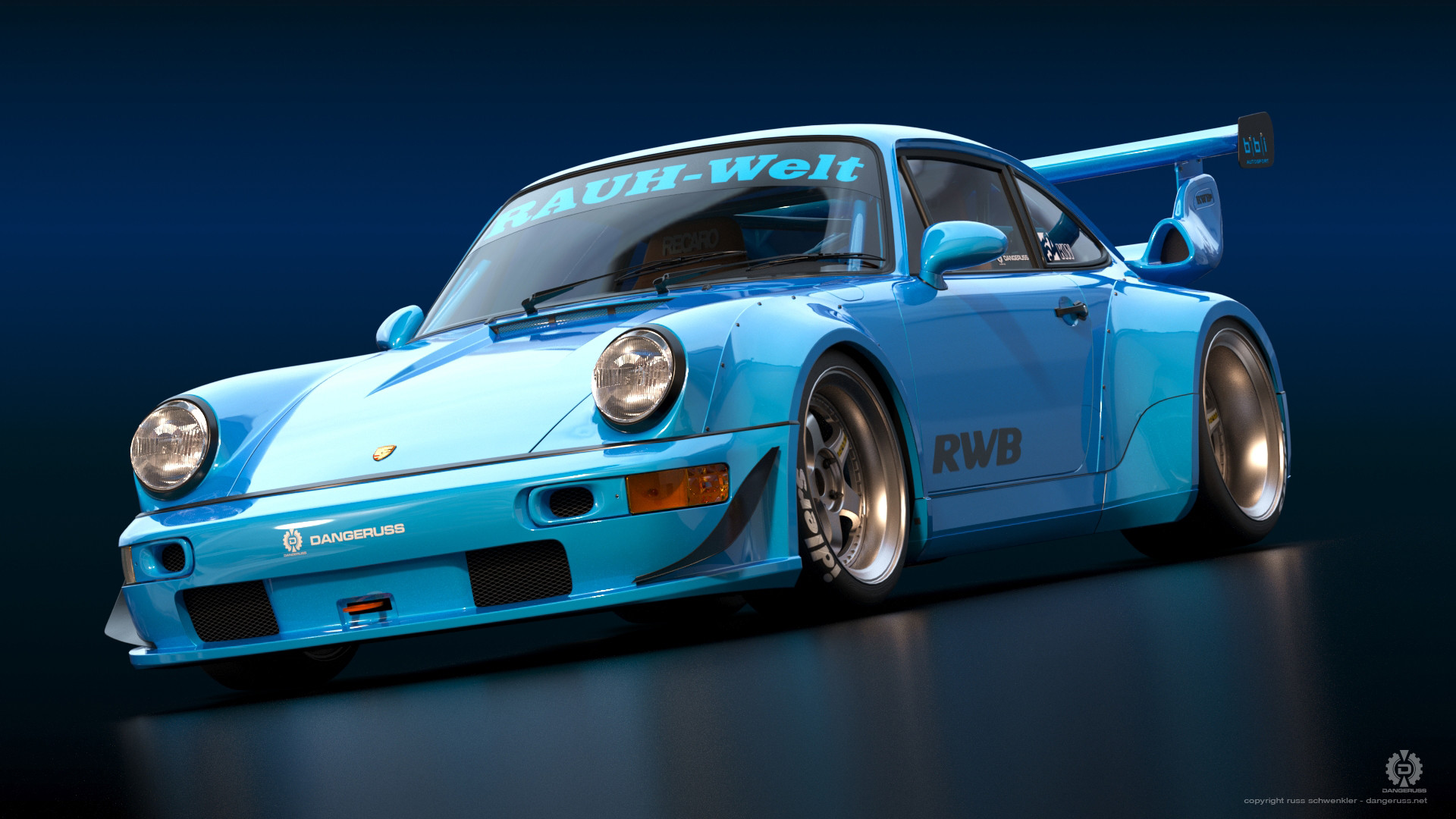 Porsche German Cars Car Vehicle Sports Car Digital Art Porsche 911 RWB Blue Cars Porsche 911 Rauh We 1920x1080