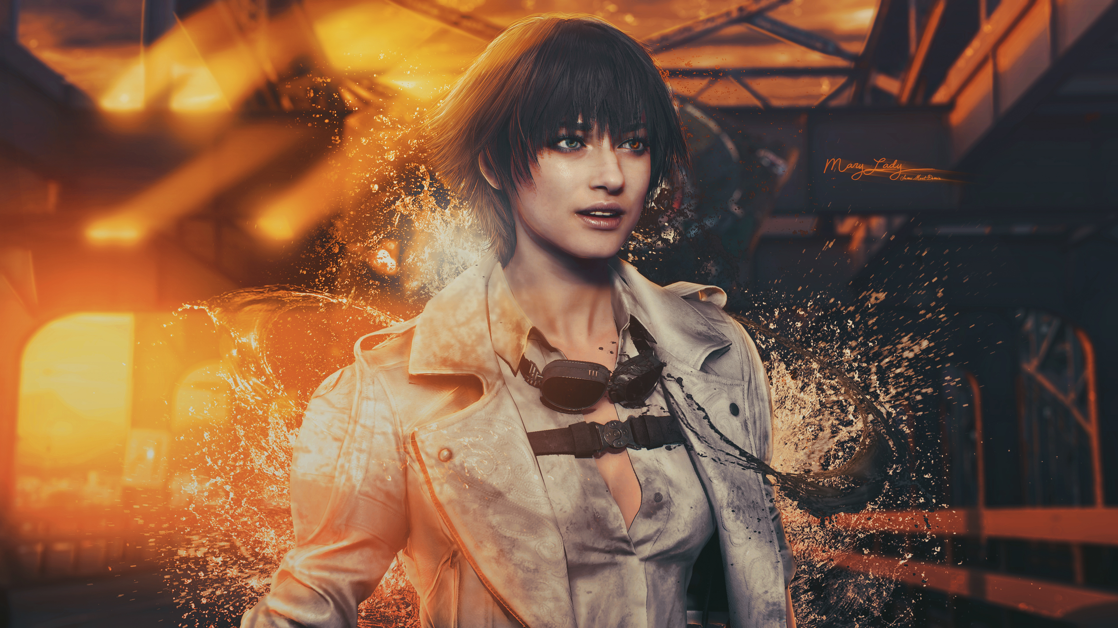 Devil May Cry Devil May Cry 5 Andrea Tivadar Women Sunset Heterochromia Sun Rays Water Splash Video  3840x2160