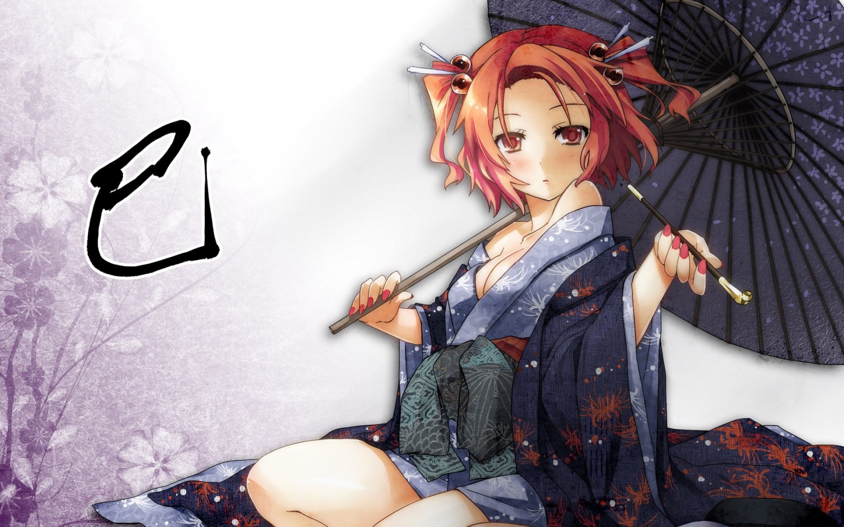 Anime Girls Anime Kimono Traditional Clothing Redhead Umbrella Onozuka Komachi Touhou 1680x1050