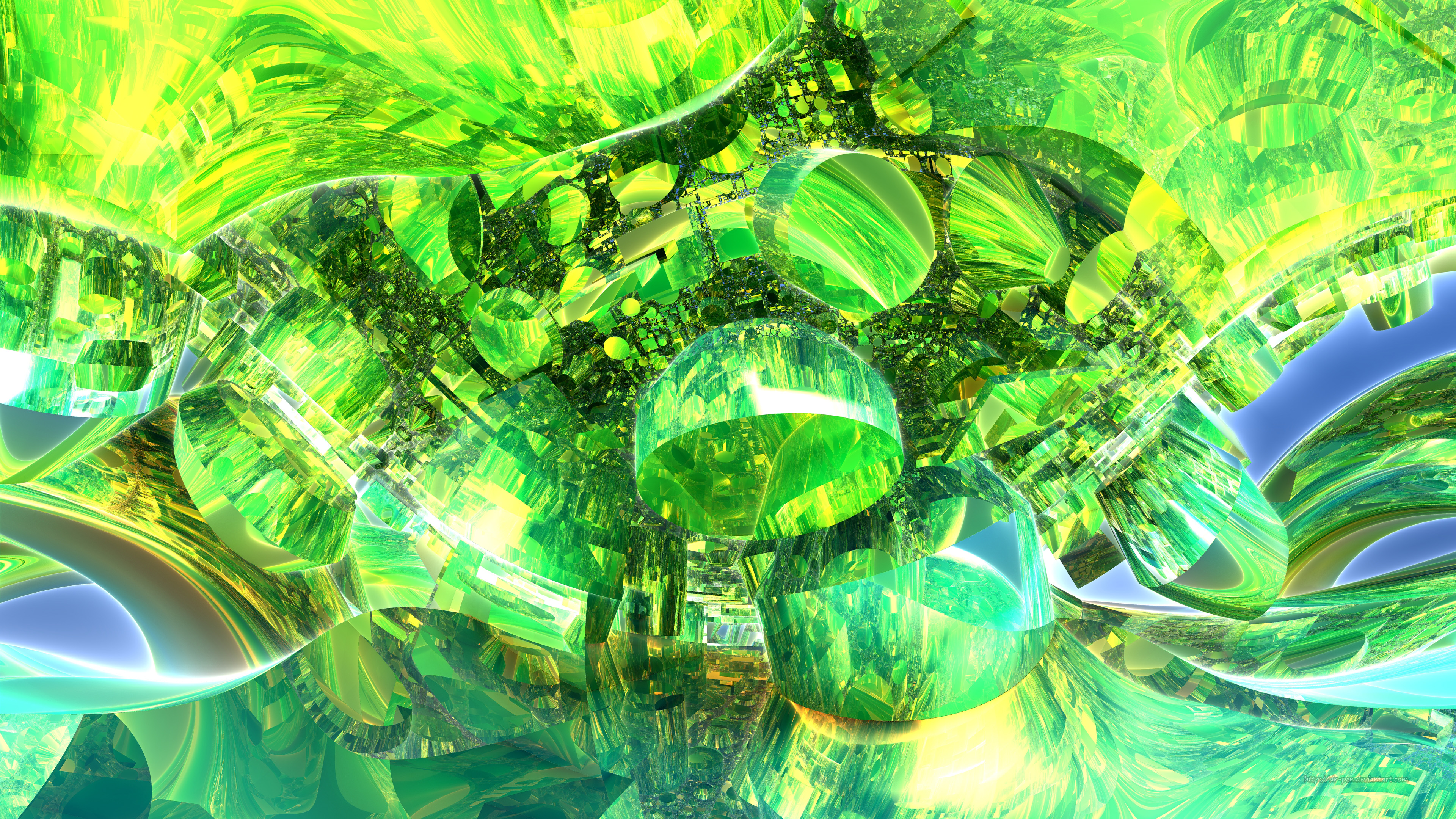 3D Fractal Abstract Artistic Mandelbulb 3D Green Emerald CGi Digital Art Geometry 3840x2160