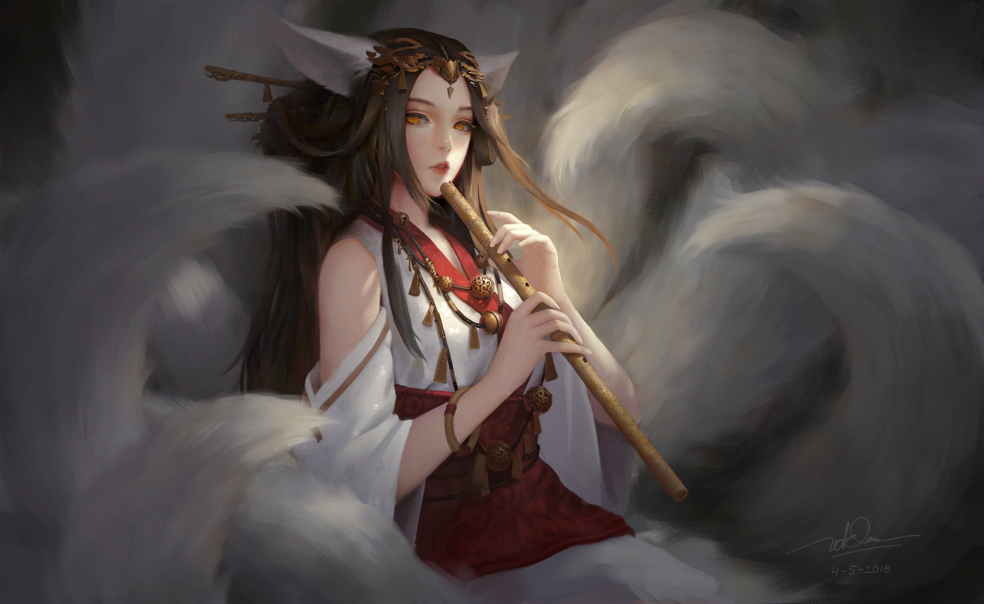 Fantasy Art Fox Girl Flute Dao Le Trong 1920x1179