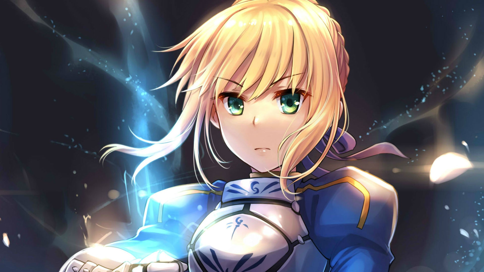 Fate Zero Saber Fate Series Blonde Green Eyes Anime Girls Anime Bangs Solo Petals Puffy Sleeves 1920x1080