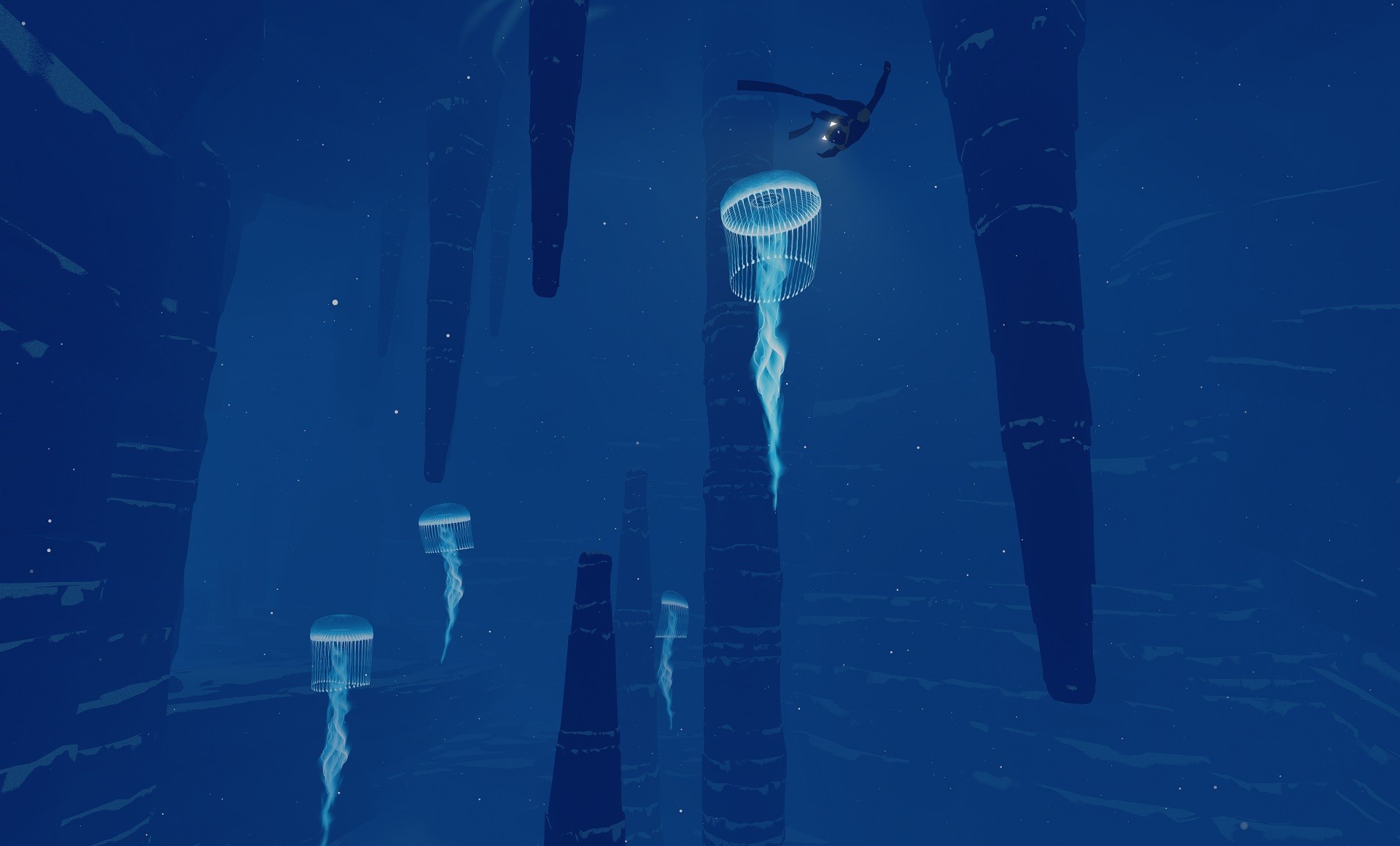 Water Underwater Nature Animals Digital Art Jellyfish Drawing Divers Blue Background Abzu 1920x1160