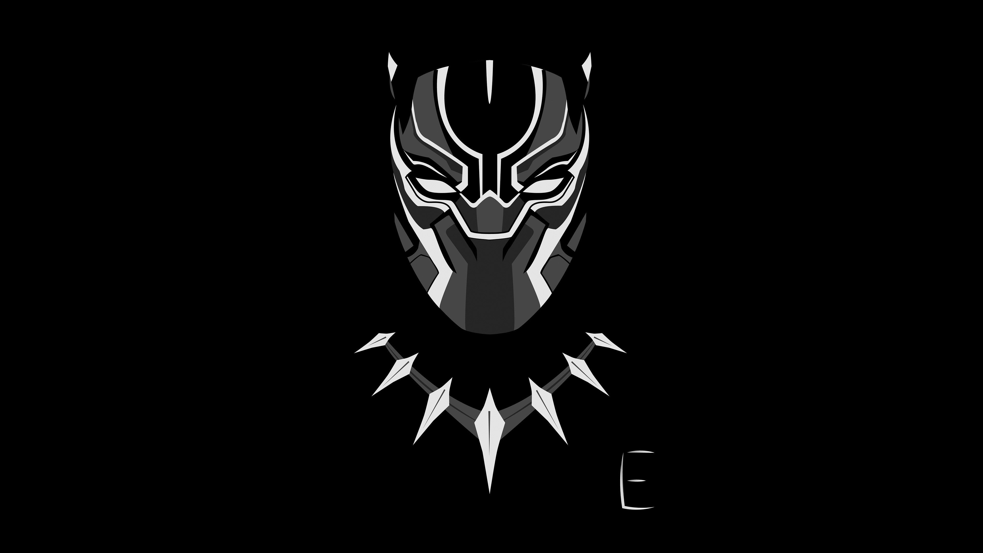 Black Black Panther White Simple Grey Movies Marvel Cinematic Universe Wakanda Gray Mask 3840x2160
