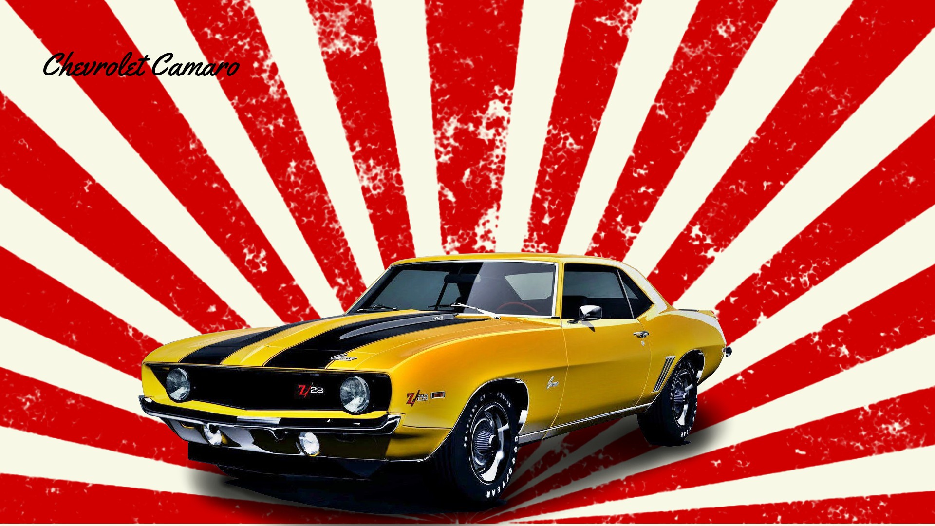 1969 Chevrolet Camaro SS Yellow Car American Cars Racing Stripes 1920x1080