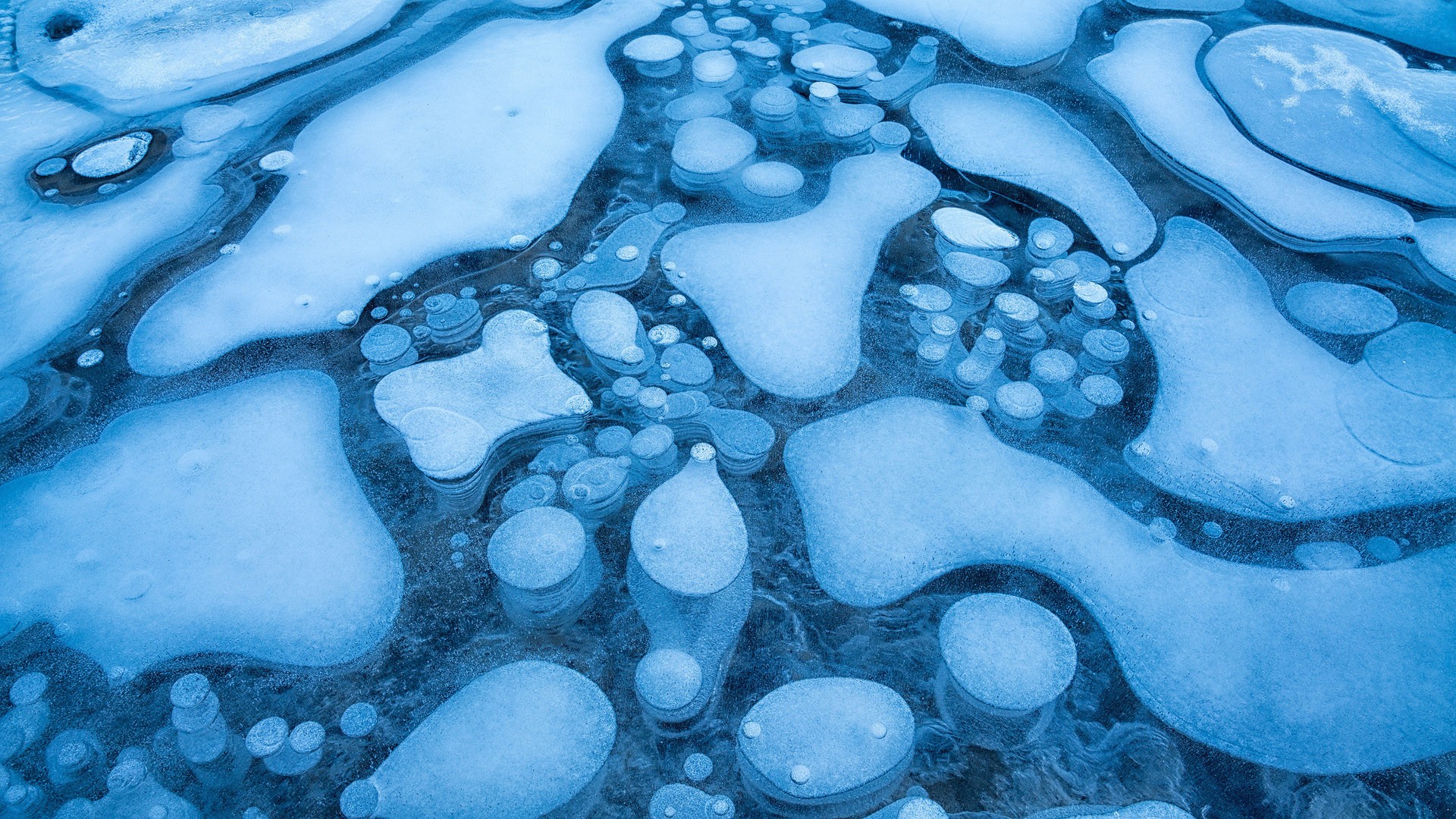 Nature Winter Ice Bubbles Frost Blue Snow Frozen River Cyan 1920x1080