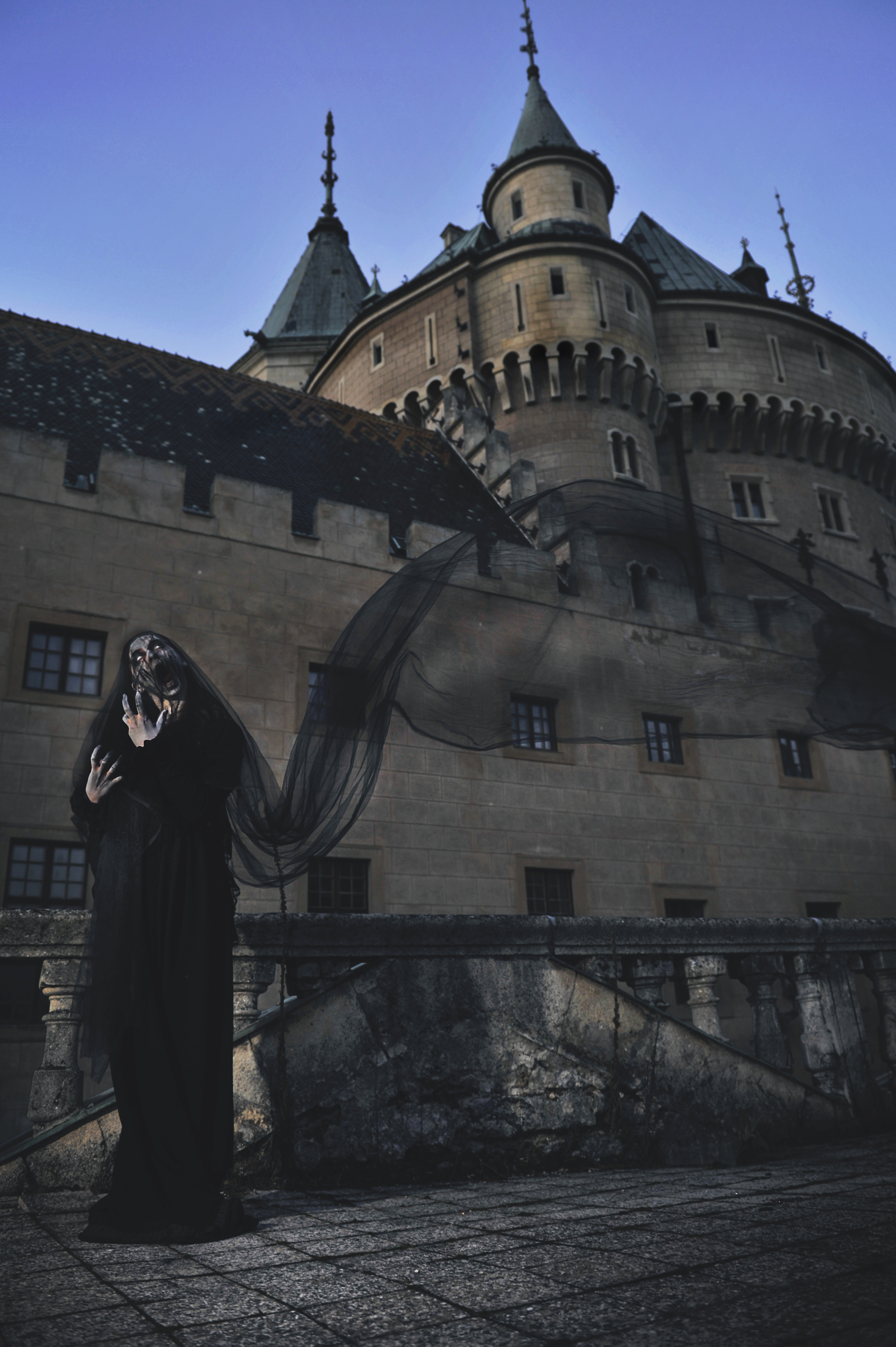 Architecture Building Castle Slovakia Portrait Display Women Spooky Black Dress Ghost Veils Scarry E 2832x4256
