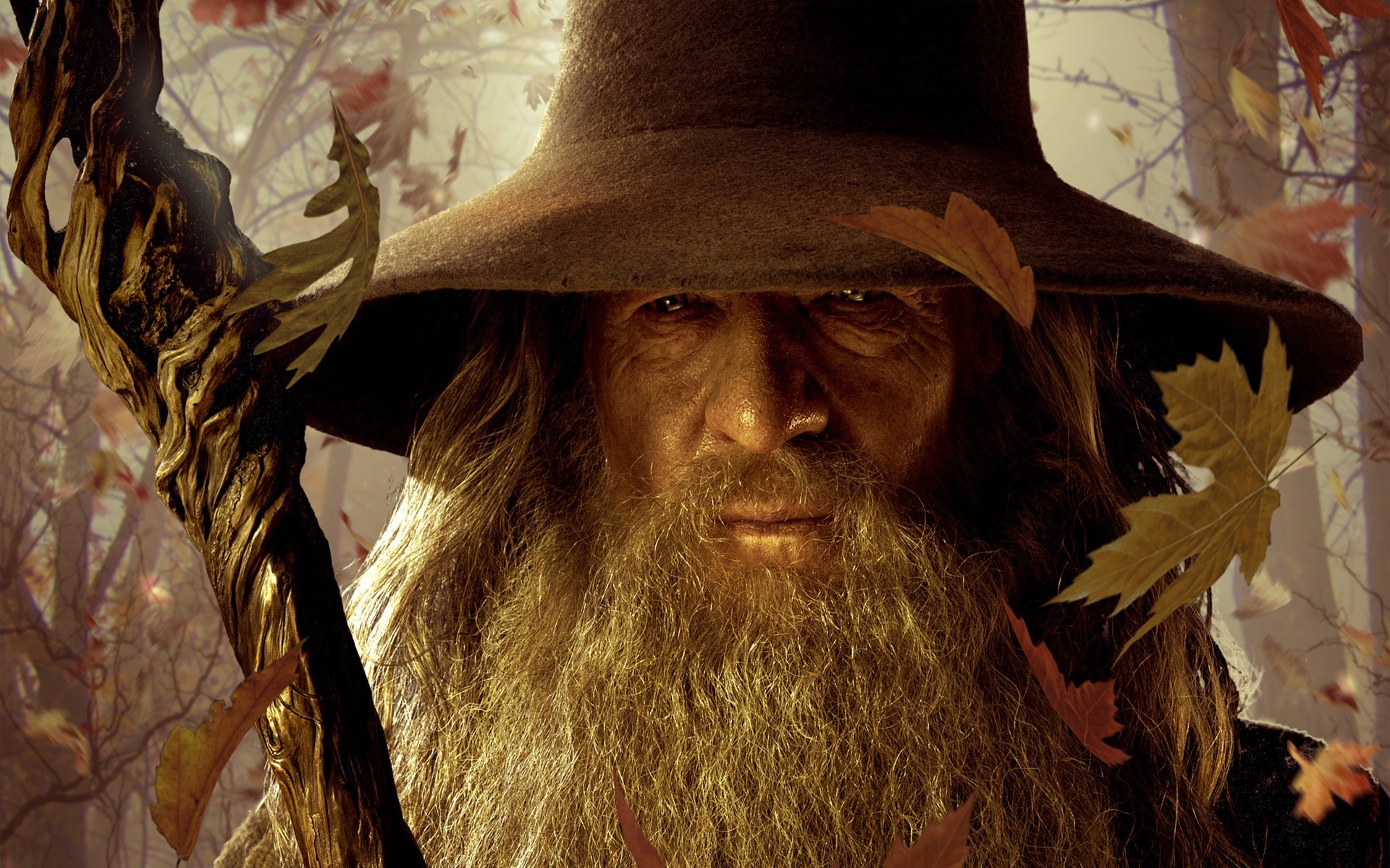 Gandalf Ian McKellen The Hobbit The Lord Of The Rings Fall Leaves Wizard Movies 1920x1200