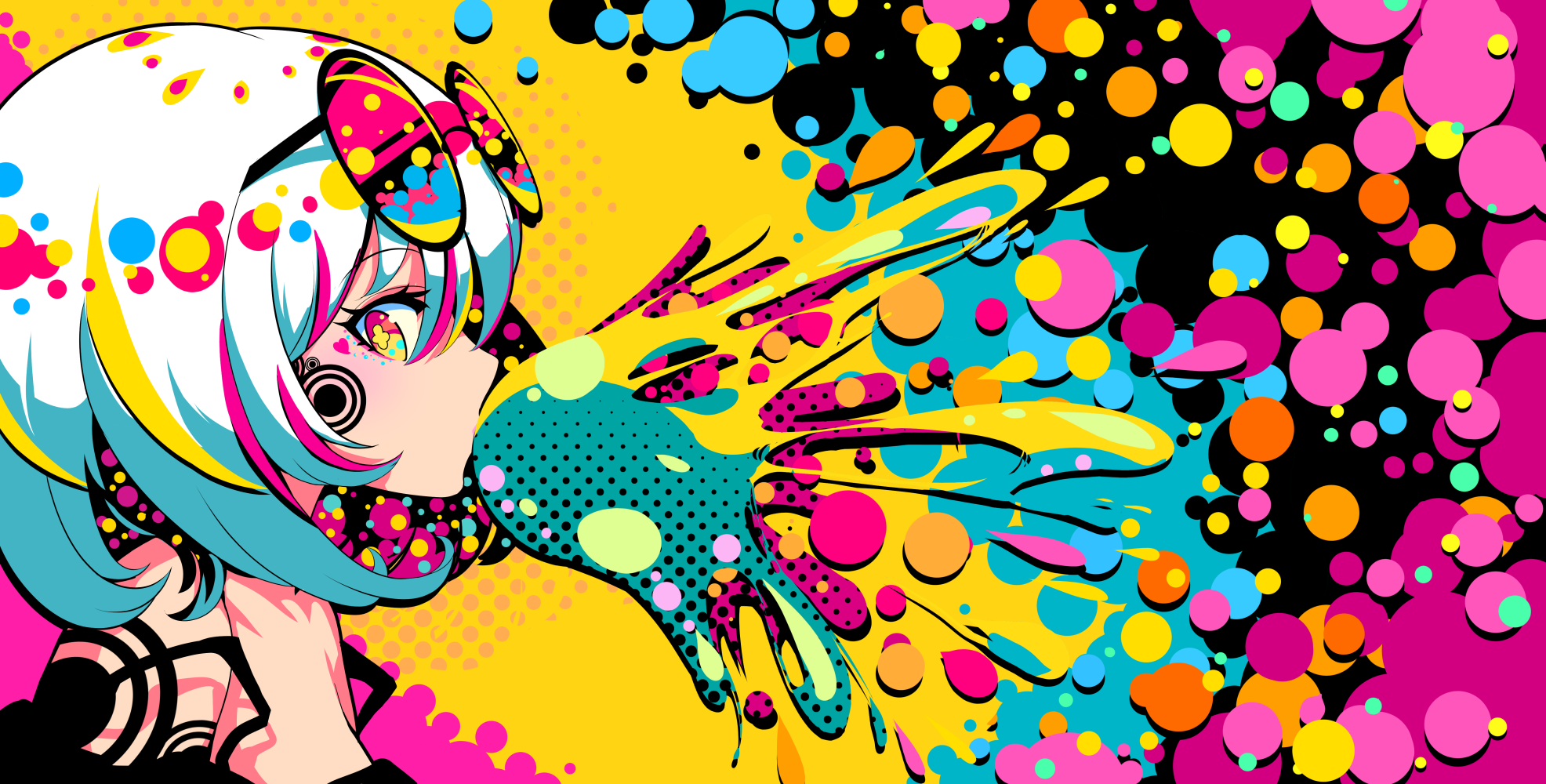Original Characters Anime Anime Girls Profile Psychedelic Sunglasses Looking At Viewer Bubble Gum Pa 1972x1000