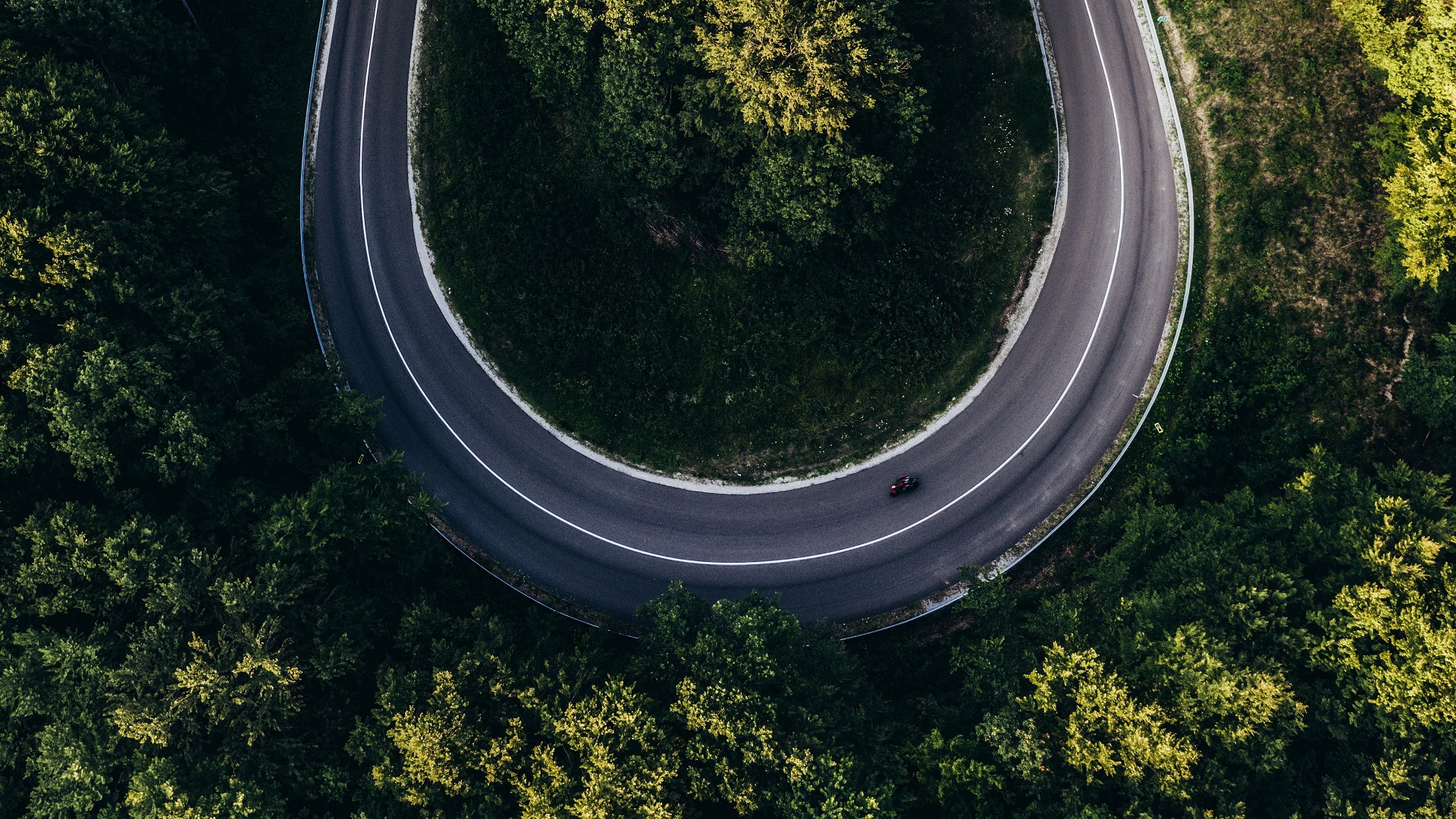 Road Trees Forest Nature Hairpin Turns Aerial View Birds Eye View 1920x1080