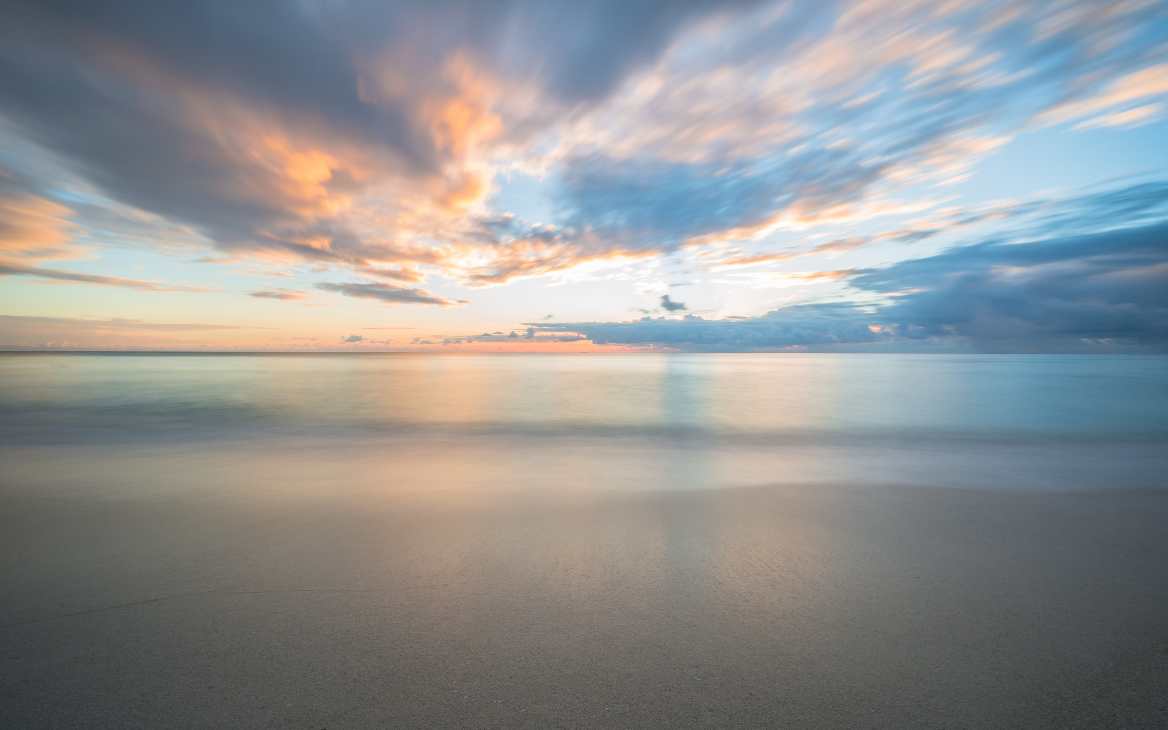 Landscape Sand Sunset Horizon Sea Calm Beach Clouds Calm Waters 3840x2400