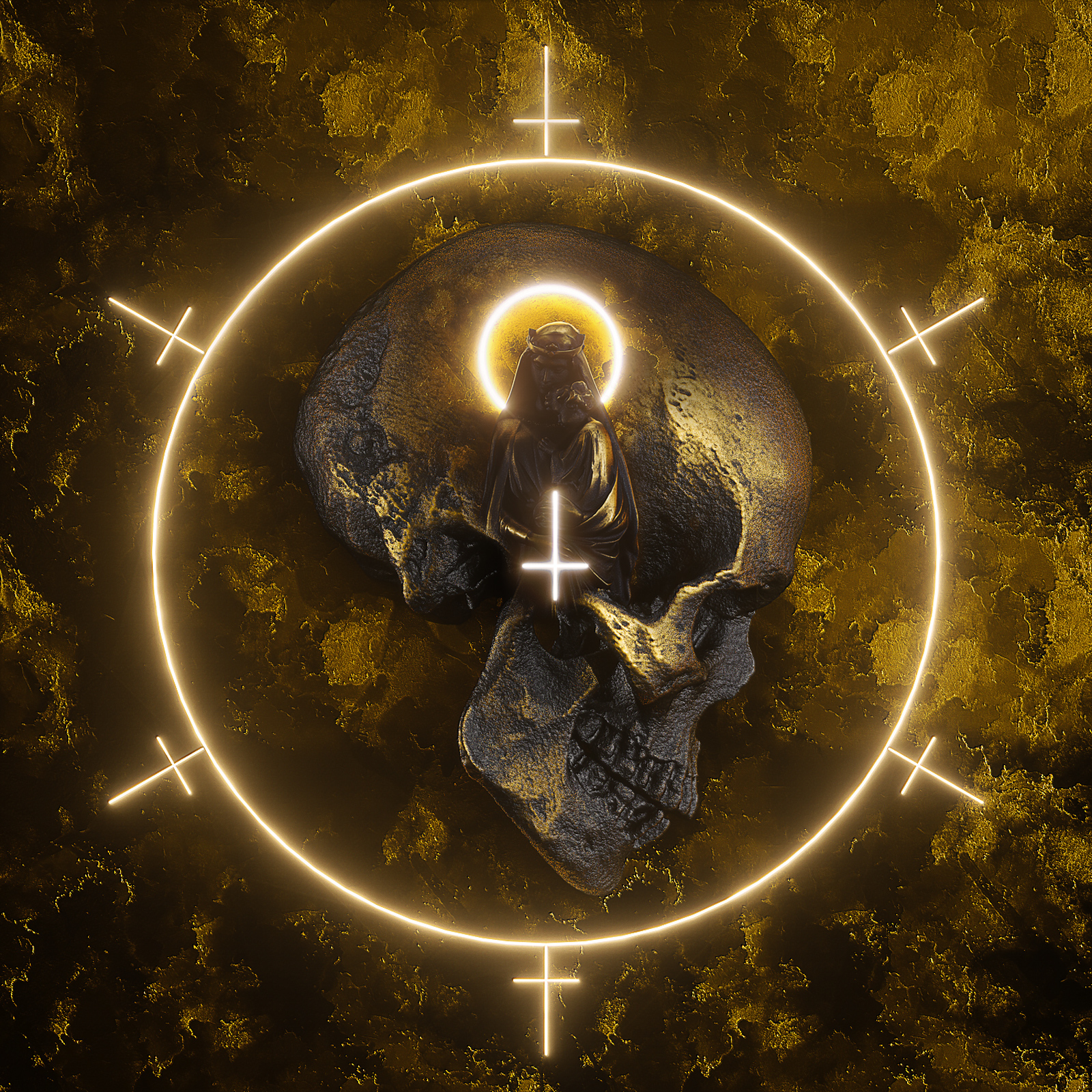 Artwork Digital Religion Colorful Gold Skull Billelis 1600x1600