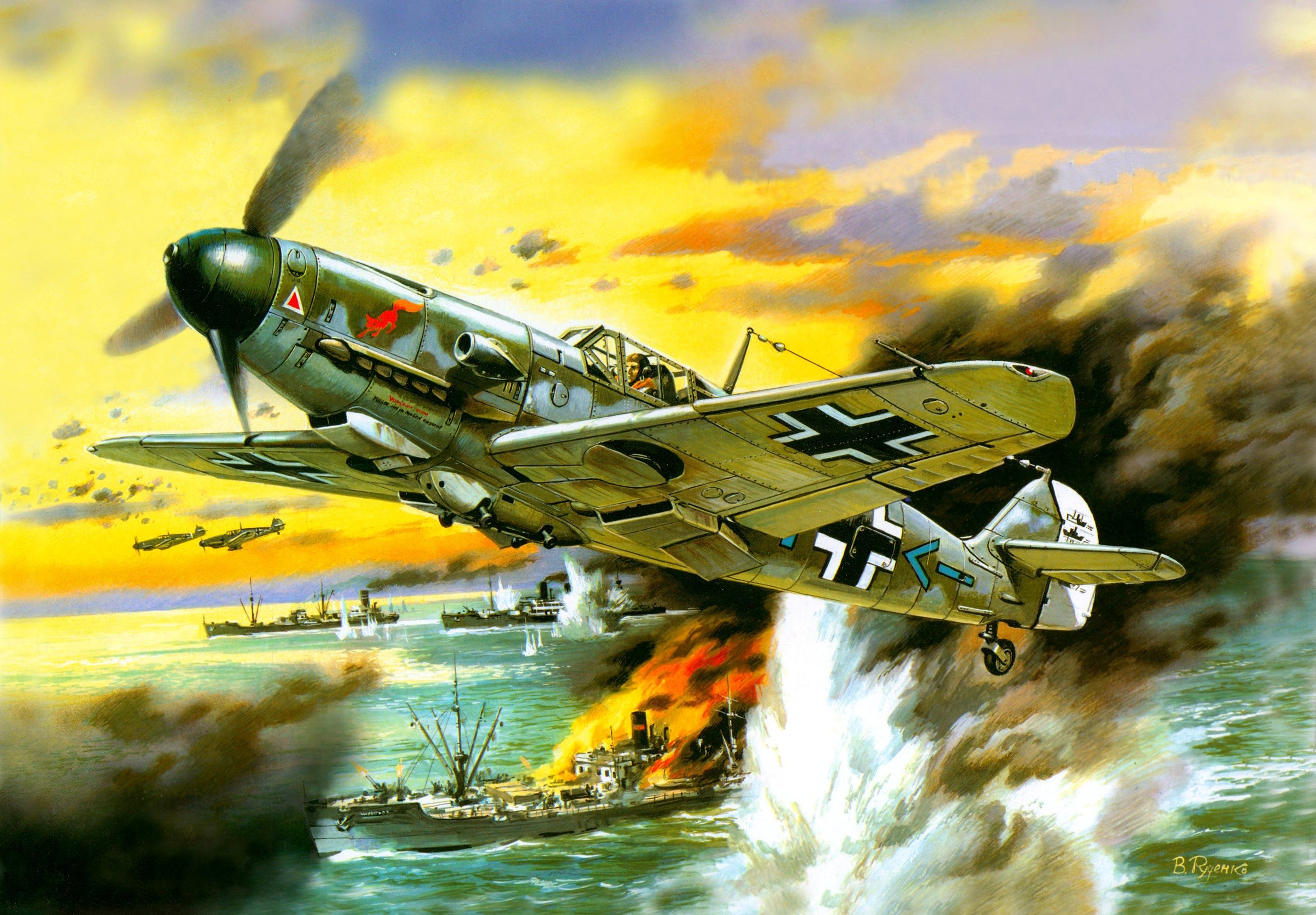 Messerschmitt Messerschmitt Bf 109 World War Ii Germany Military Aircraft Luftwaffe Combat Smoke Fir 2790x1940