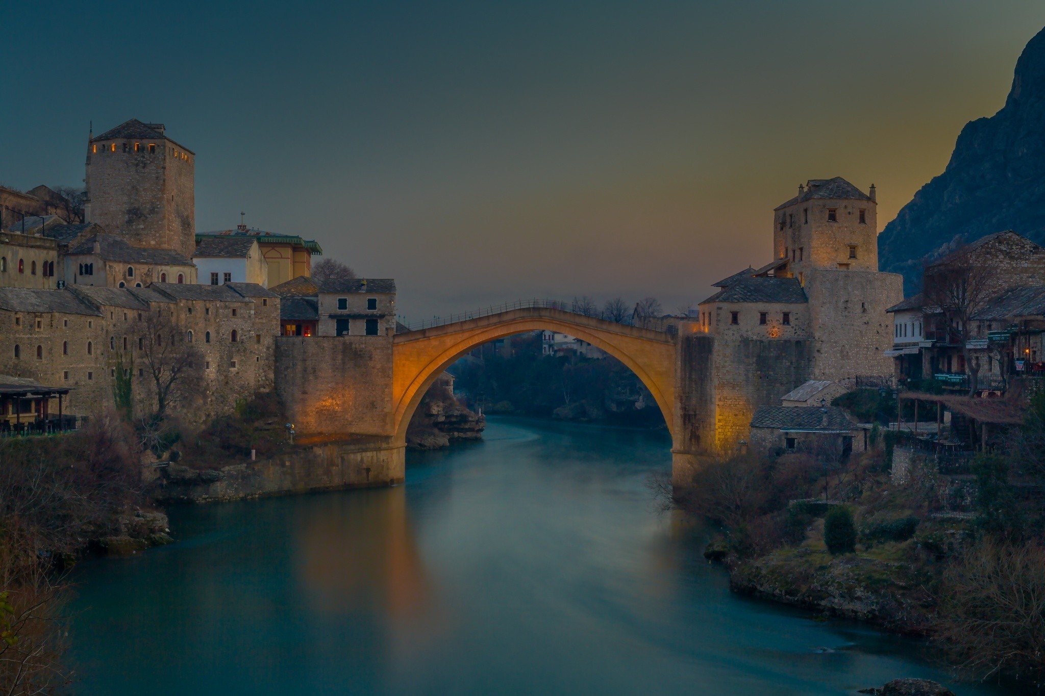 City Bridge Mostar River Bosnia And Herzegovina Old Building 2048x1365