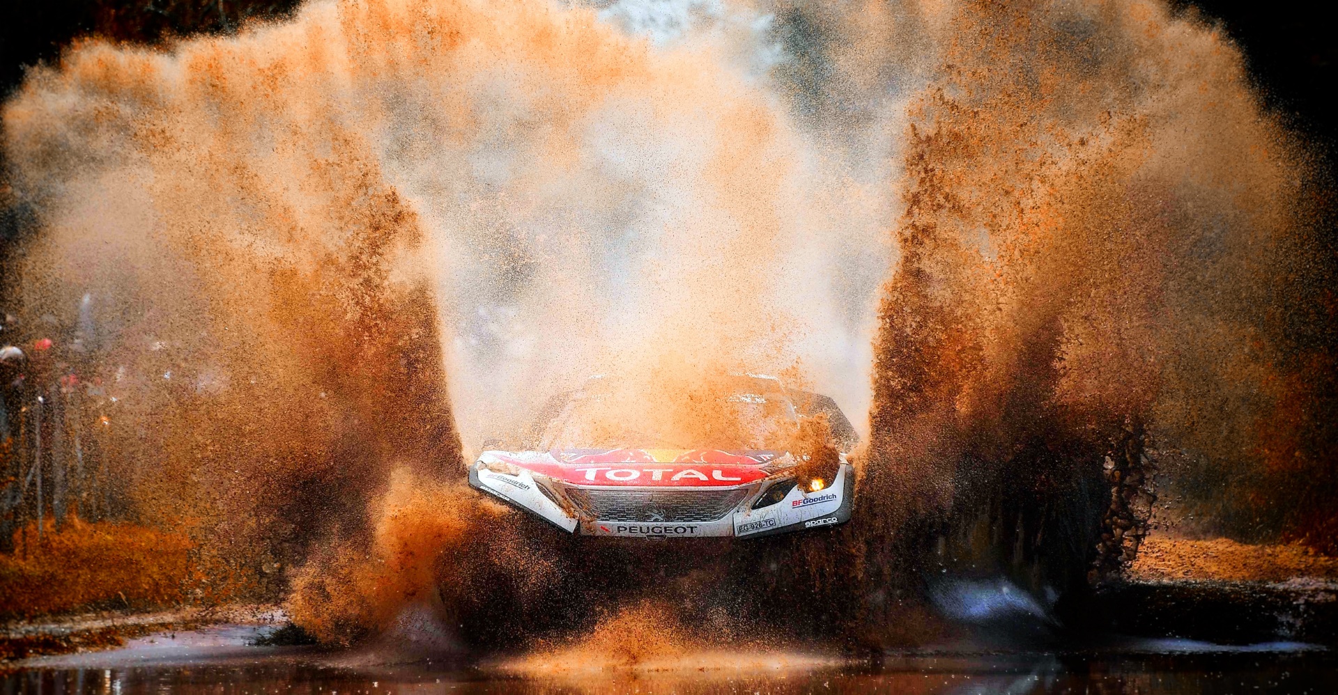 Rally Water Peugeot Racing Car Mud Splashes Brown Rally Cars 1920x998