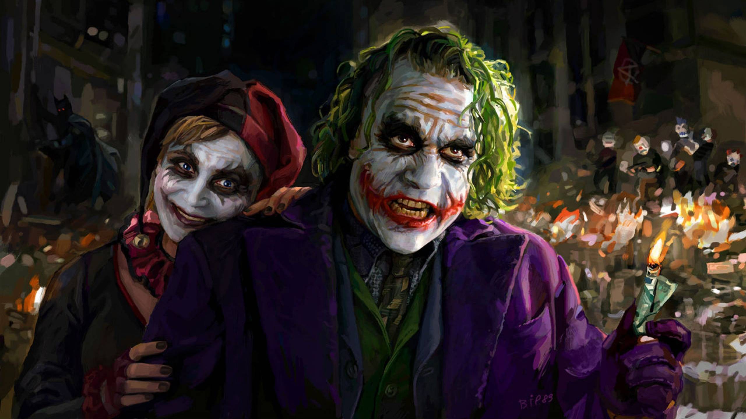 Batman Heath Ledger Harley Quinn Movies Artwork Joker 2560x1440