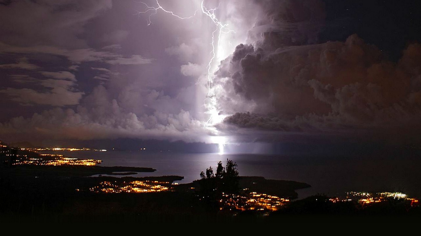 Nature Landscape Lightning Storm Night Lake City Lights Clouds Venezuela 1450x815