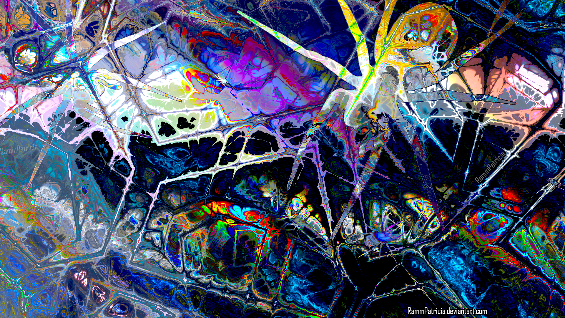 RammPatricia Digital Digital Art Abstract Colorful Spider Tarantula Iridescent Watermarked Psychedel 1920x1080