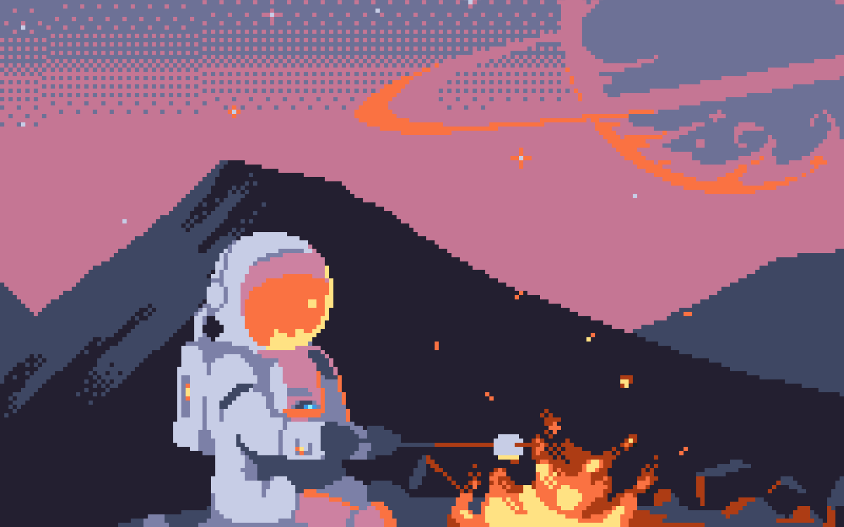 Pixel Art 8 Bit Astronaut Spacesuit Fire 1680x1050