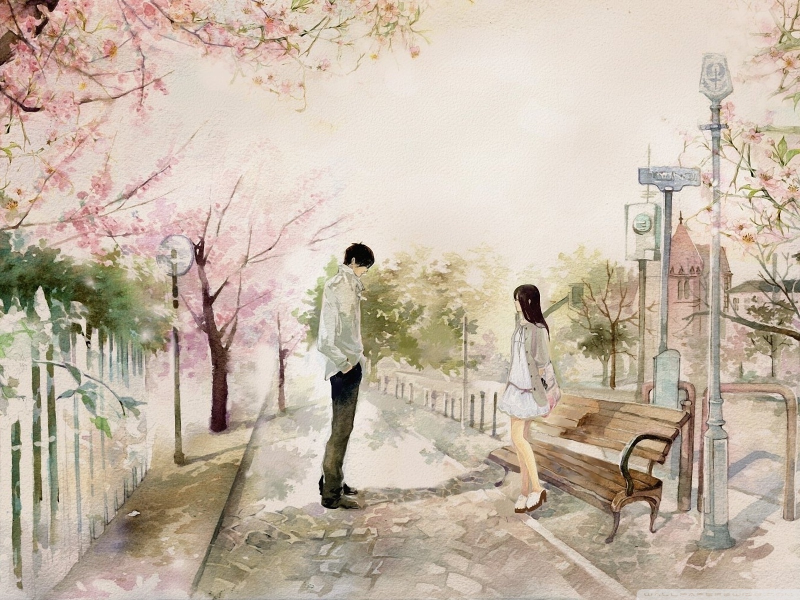 Painting Romance Anime Girls Anime Boys Watercolor 1600x1200