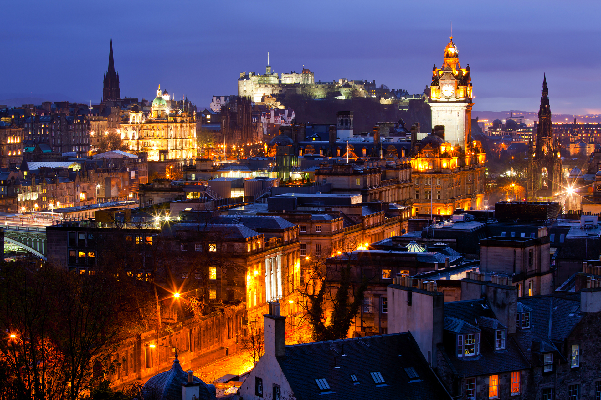 Edinburgh Scotland UK Cityscape Night Lights Old Building Rooftops Tower City Castle Clocktowers 1920x1280