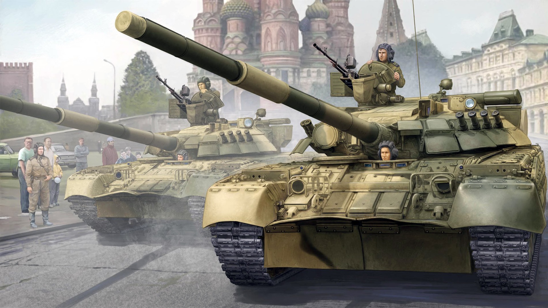 Artwork Tank Military Vehicle Russia Moscow Red Square Saint Basils Cathedral 1920x1080