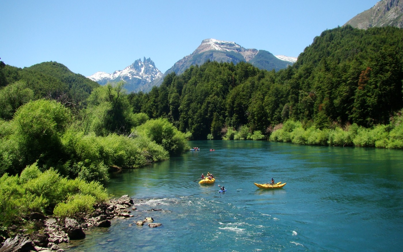 Turquoise Water River Chile Mountains Nature Forest Rafting Snowy Peak Summer Landscape 1400x875