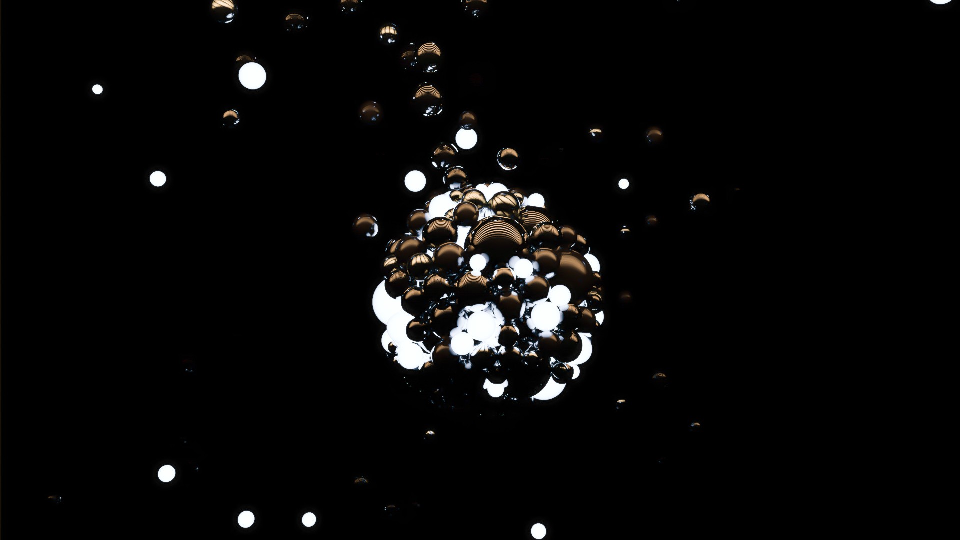 Abstract Selective Coloring Dark Digital Art Beige Bubbles Black Black Background Sphere 1920x1080