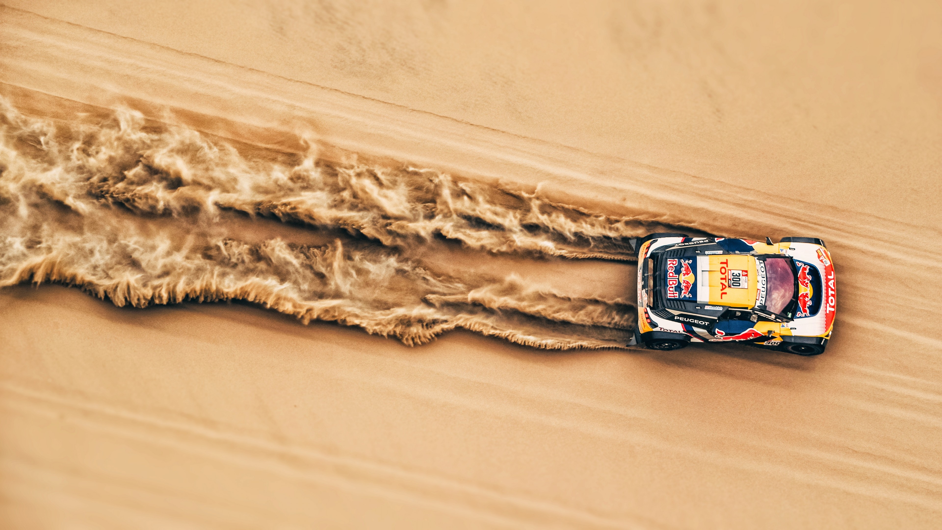 Rally Desert Sand Car Vehicle Dakar Rally Aerial Aerial View 3840x2160
