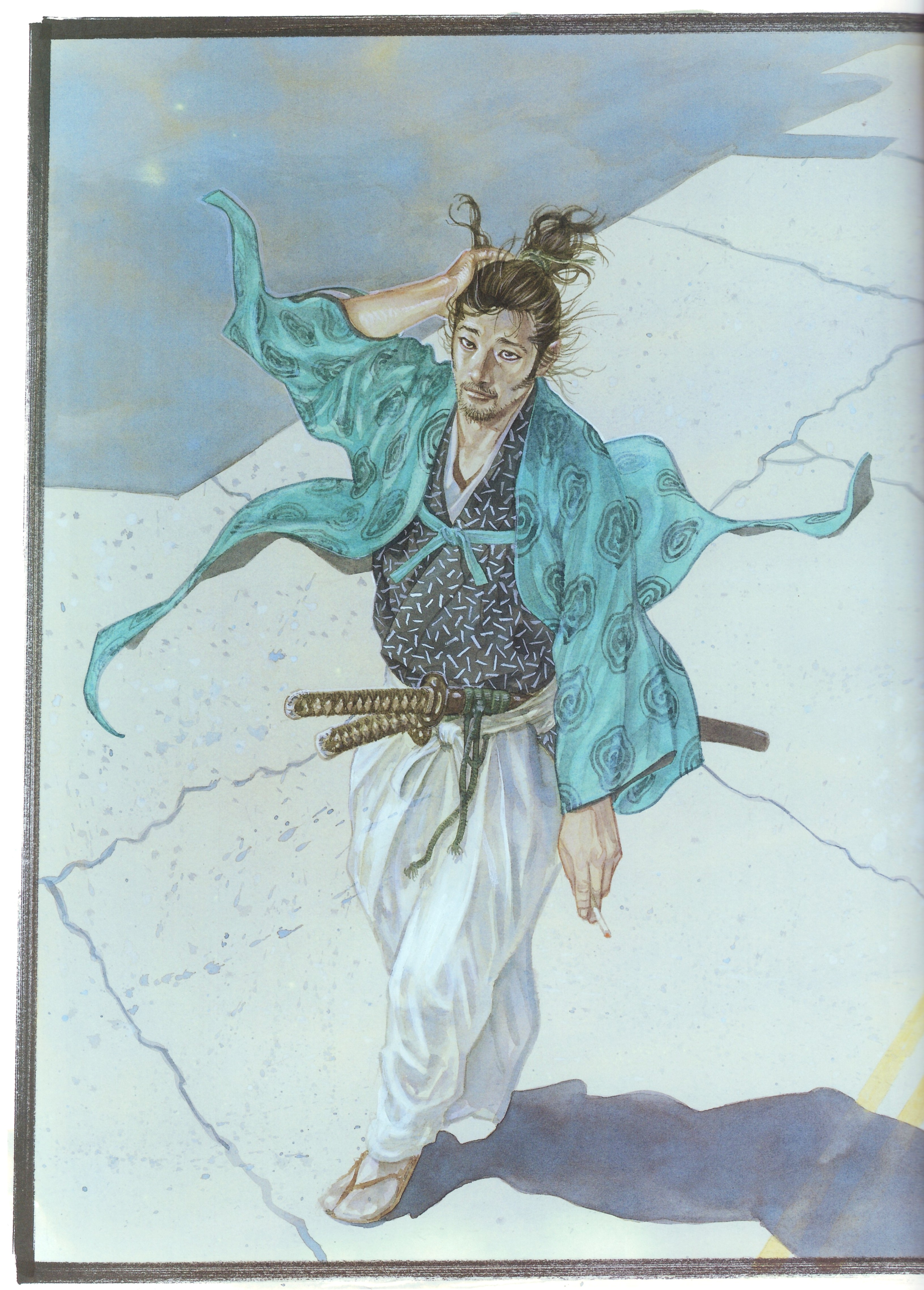 Vagabond Inoue Takehiko Vagabond Water Samurai Watercolor Sword Cyan 3261x4550