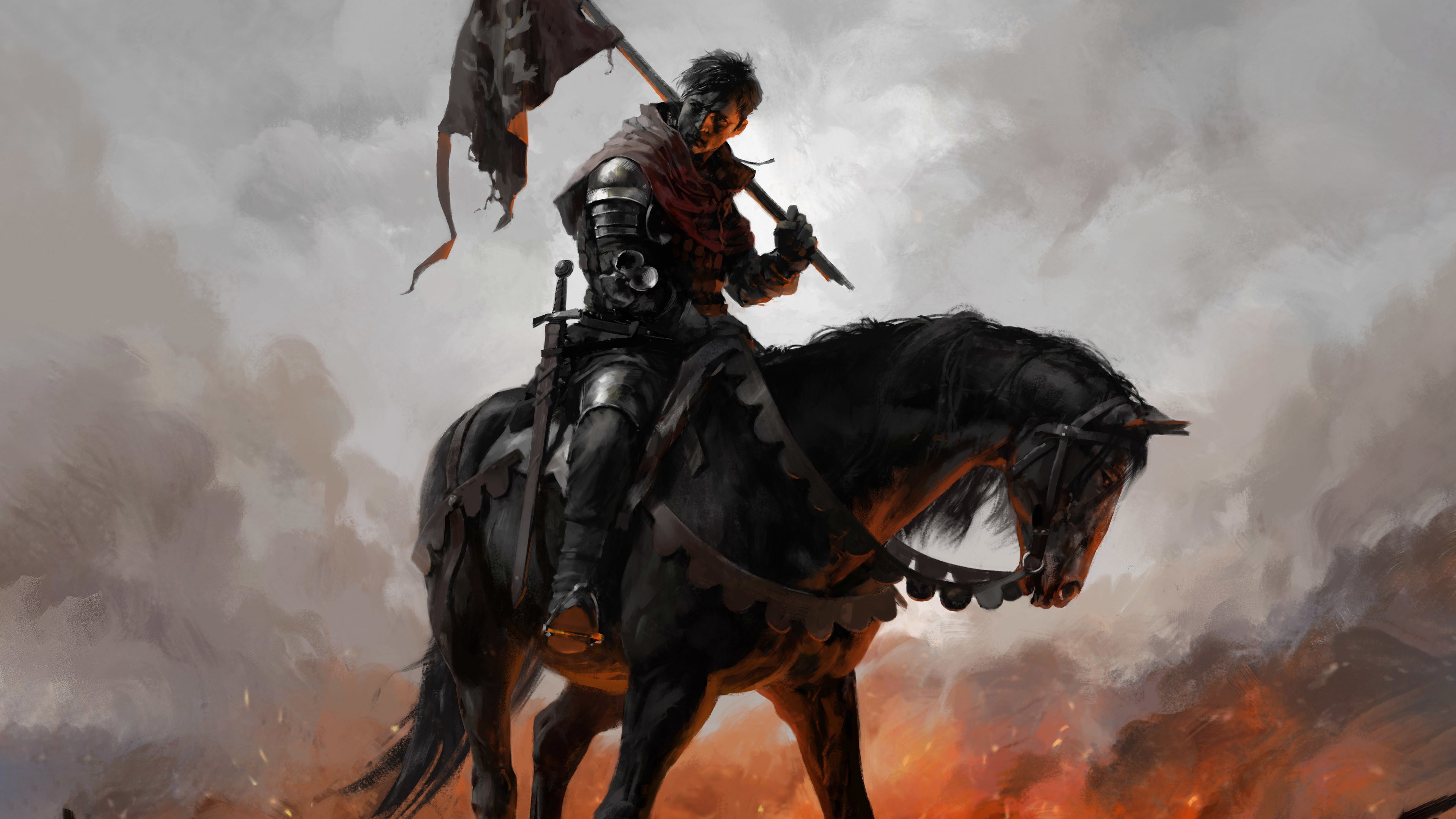 Kingdom Come Deliverance Horse Warrior Armor Banner Knight 3840x2160