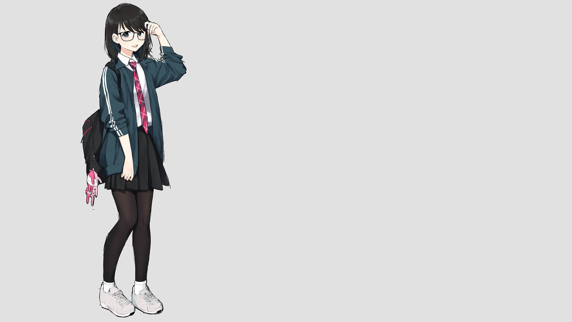 Anime Manga Anime Girls Simple Background Minimalism Schoolgirl Meganekko Glasses 1920x1080