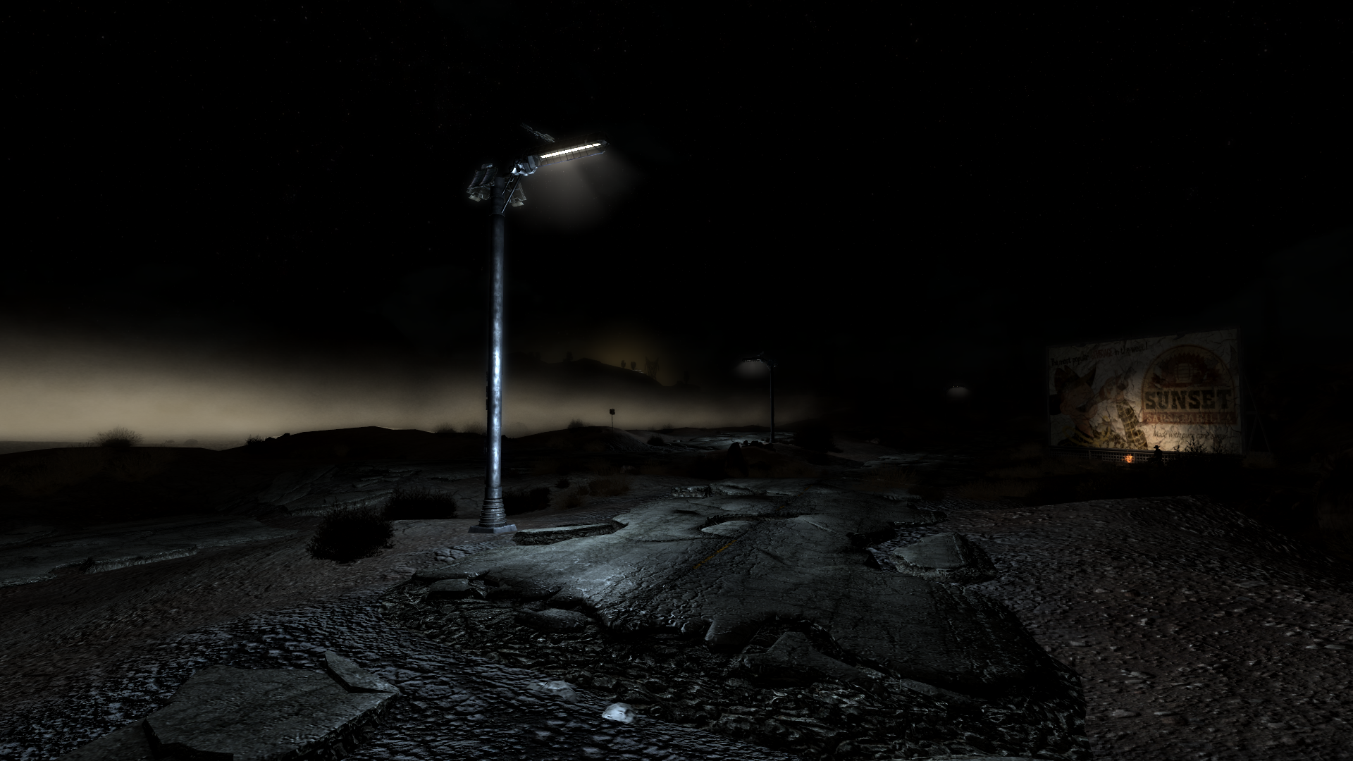 Night Dark Billboards Mist Street Light Lamp Fallout Video Games Screen Shot Rock 1920x1080