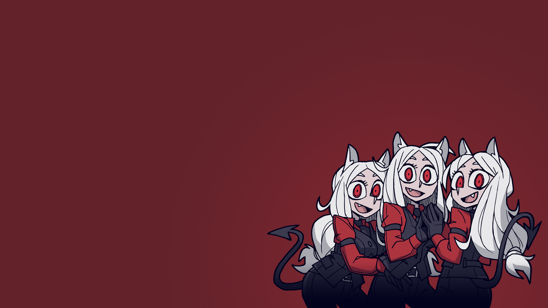 Helltaker Demon Girl Simple Background Tail Animal Ears Blond Hair Red Eyes Gloves Anime Anime Girls 1920x1080