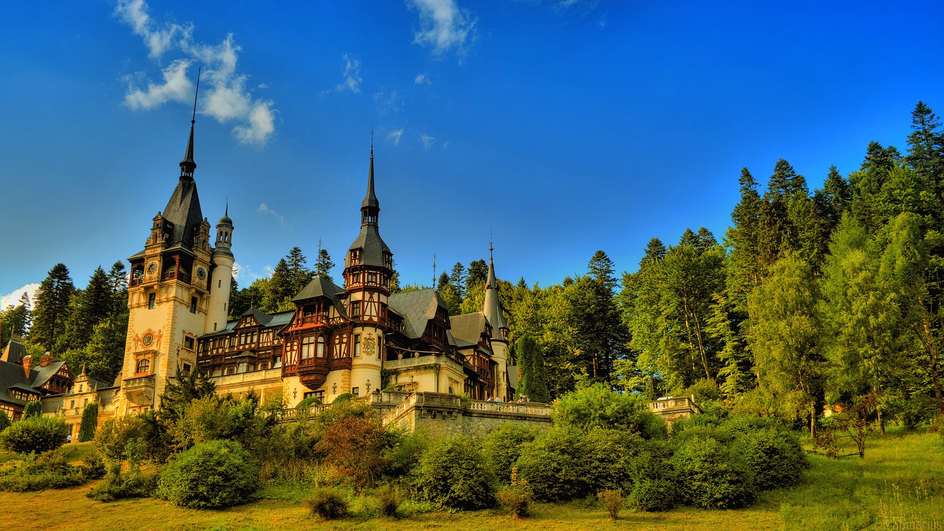 Nature Landscape Architecture Castle Tower Trees Forest Pine Trees Sky Clouds Wall Clocks Tourism Fi 1920x1080