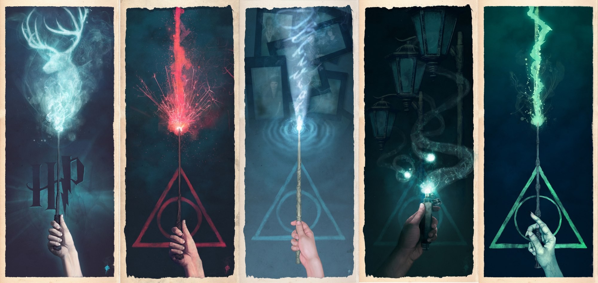 Harry Potter Magic Fantasy Art Books Wand Triangle 2000x949
