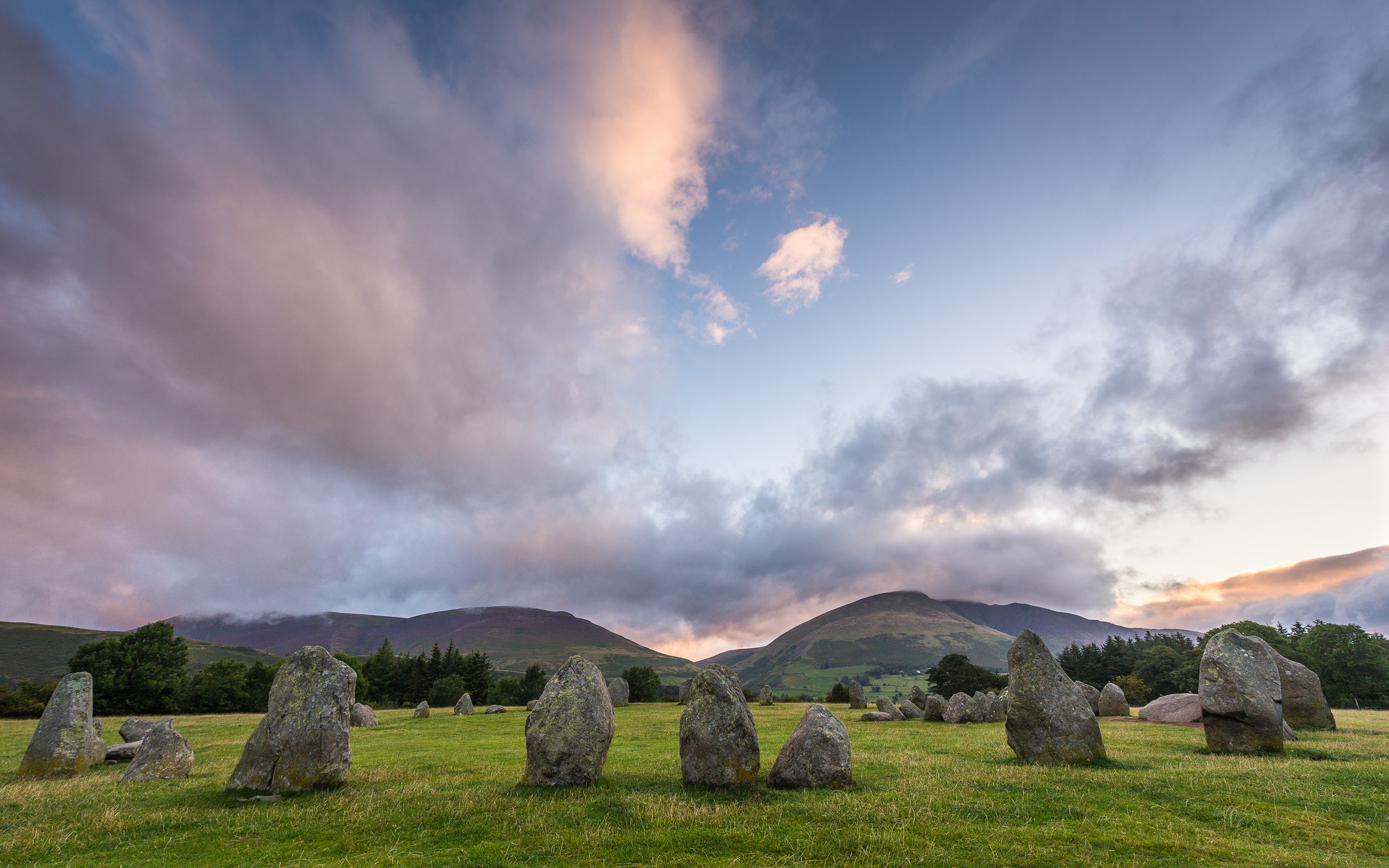 Landscape Stones Hills Prehistoric Monument Calm Clouds 3840x2400