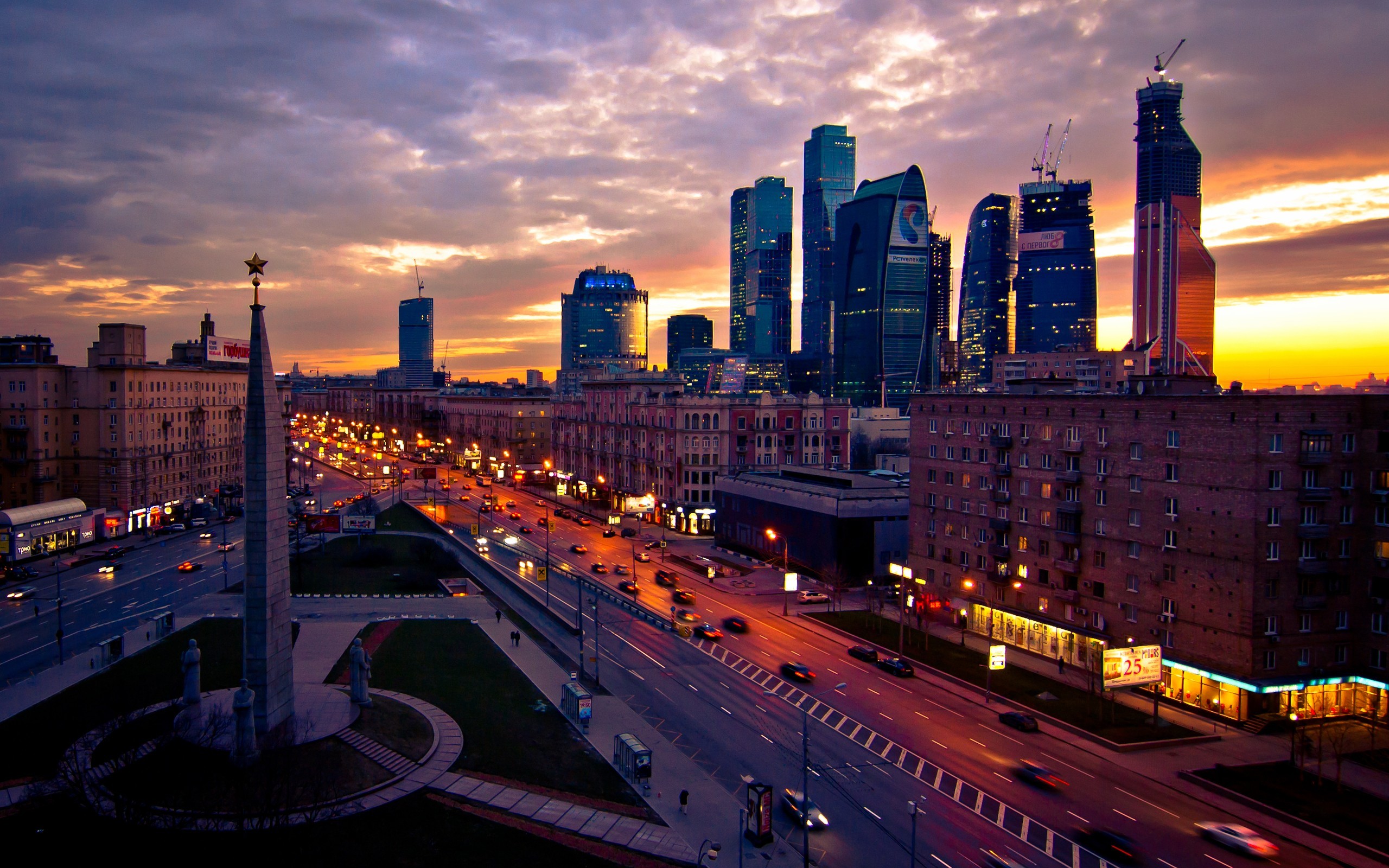 City Cityscape Architecture Capital Moscow Russia Clouds Sunset Building Town Square Street Lights E 2560x1600