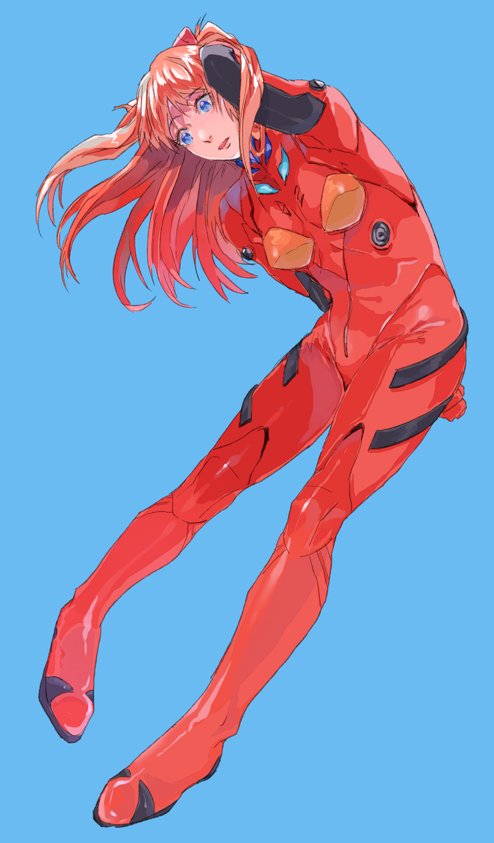 Neon Genesis Evangelion Anime Girls Simple Background Long Hair Redhead Thigh Highs Plugsuit 3803