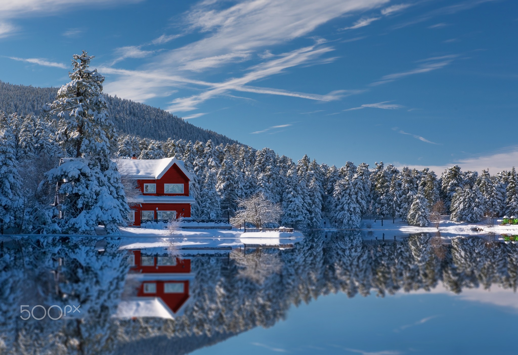 Cottage Lake Forest Winter Nordic Landscapes 2048x1406