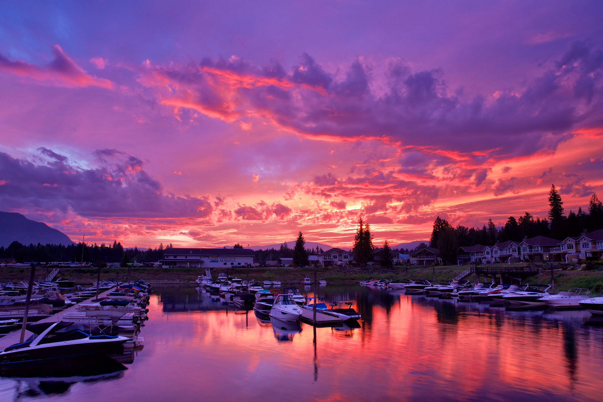 Man Made British Columbia Canada Marina Boat Sunset Sky Purple 2048x1365