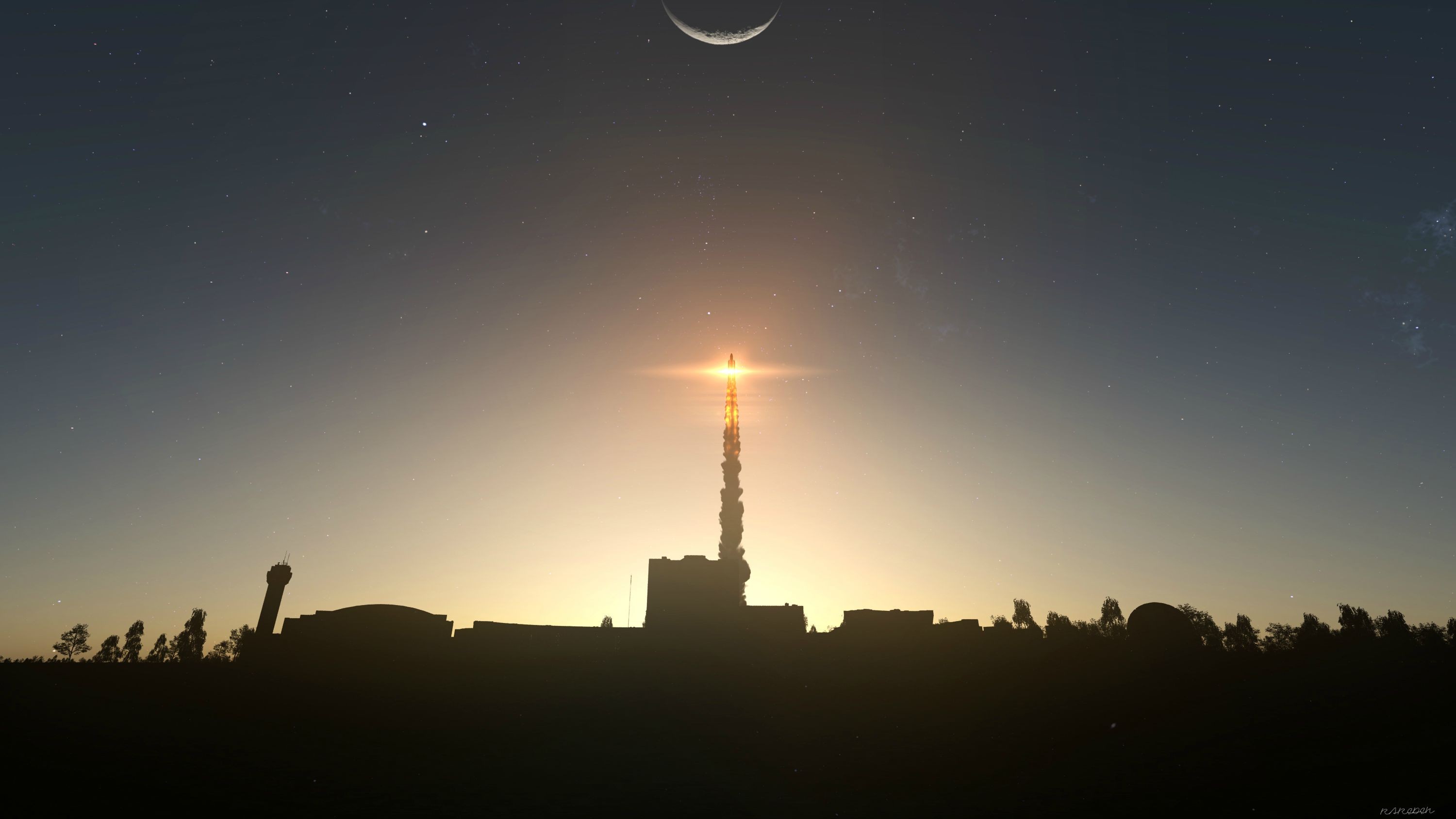 Kerbal Space Program Launch Stars Rocket Silhouette 3000x1688