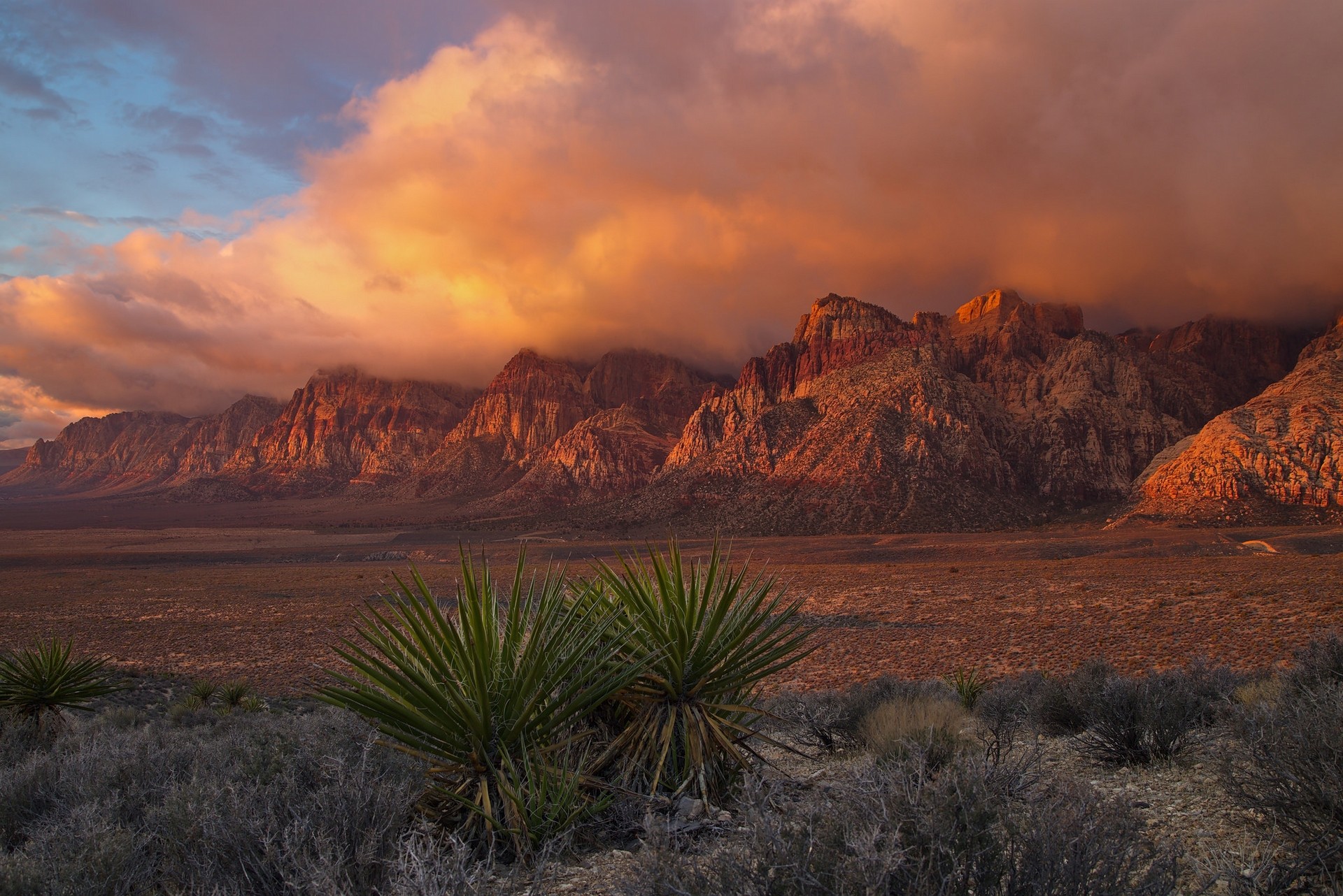 Landscape Nature Red Rock Canyon Nevada Desert Mountains Orange Sky 1920x1282