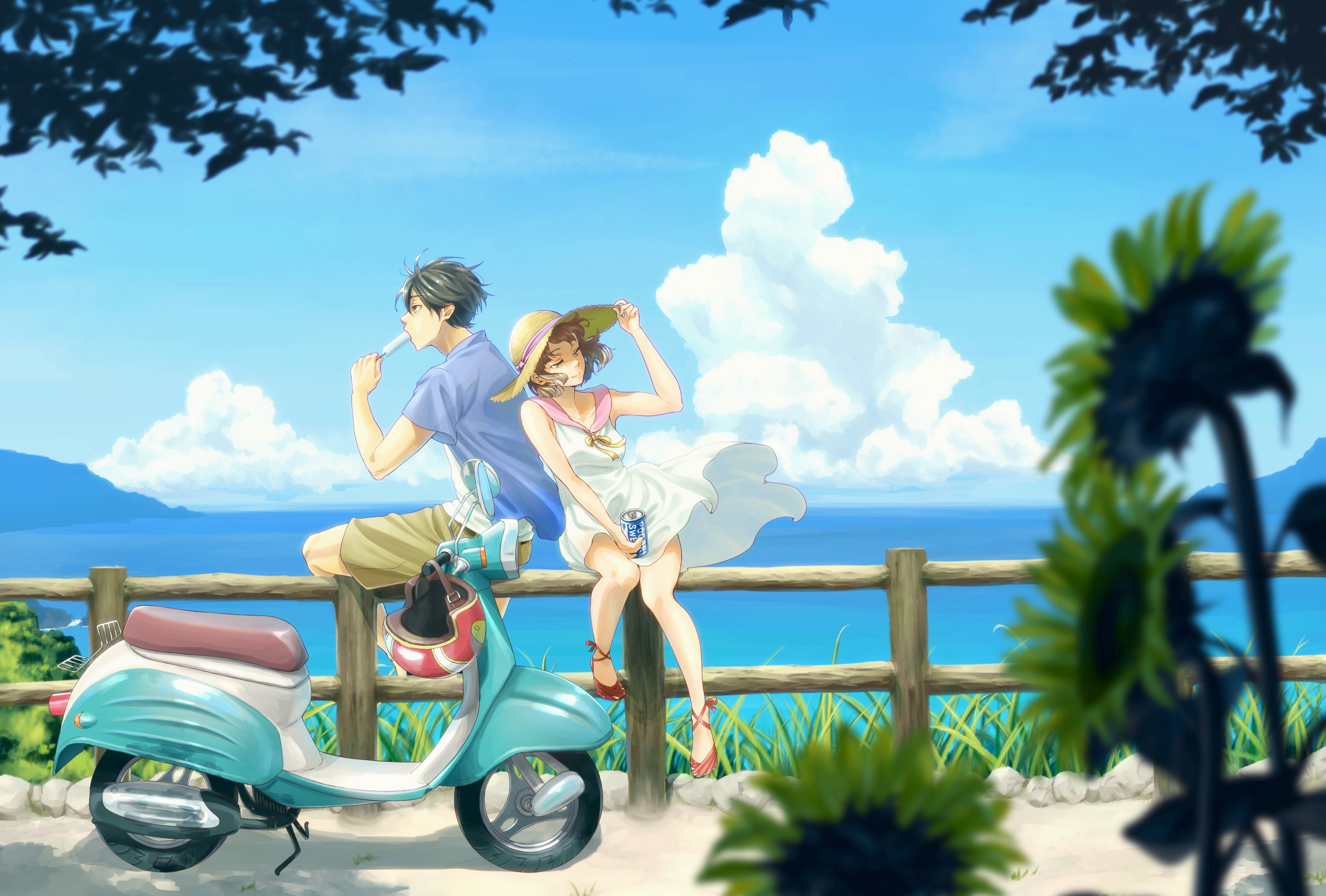 Anime Sky Sea Scooters Anime Girls Anime Boys 4079x2756