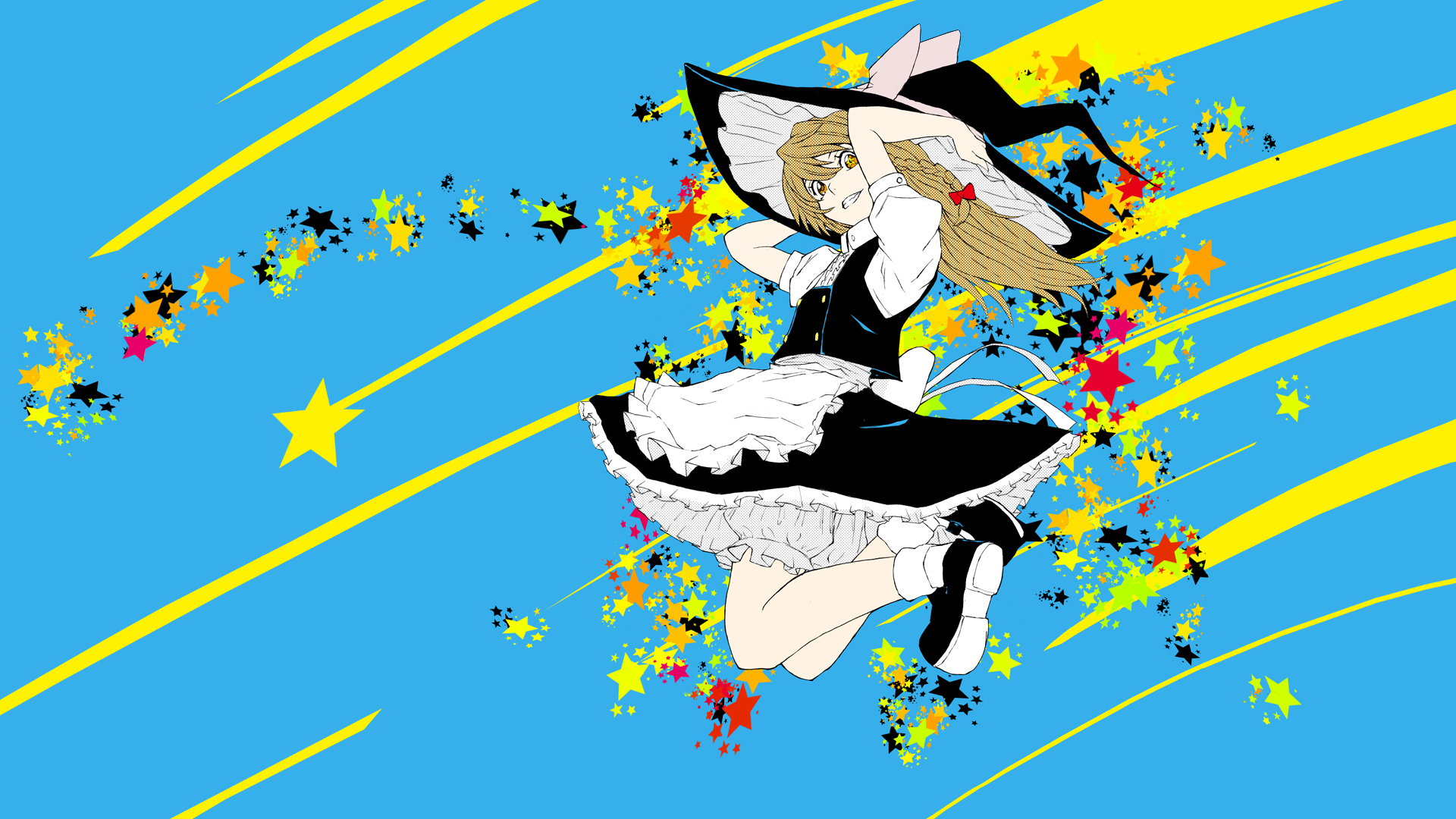 Anime Colorful Touhou Kirisame Marisa Anime Girls Cyan Cyan Background 1920x1080