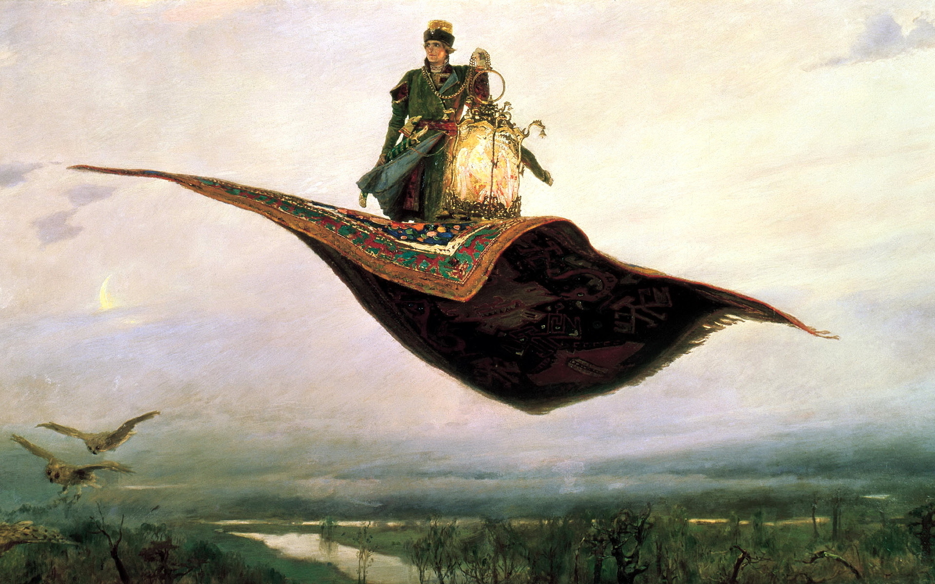 Carpets Prince Floating Birds Landscape Fairy Tale Painting 1920x1200