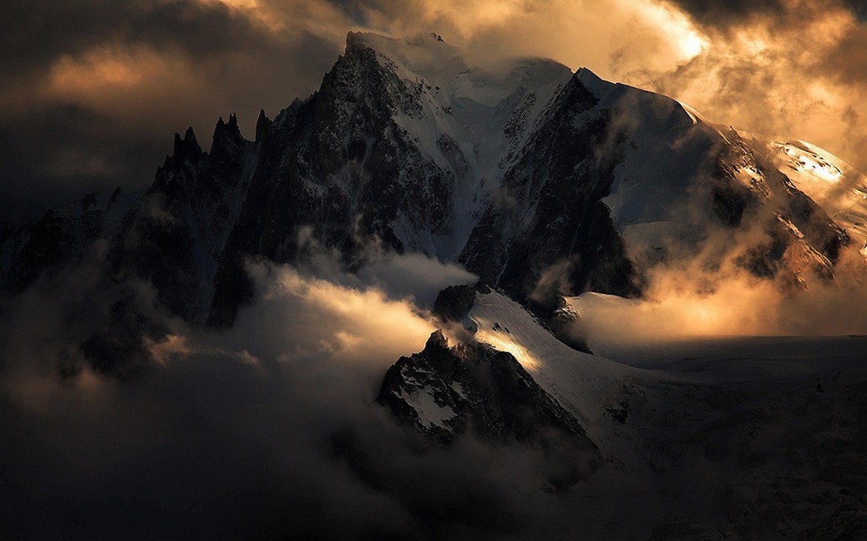 Mountains Alps Nature Summit Snow Clouds Landscape Gold Wind Cold Sunlight 1230x768