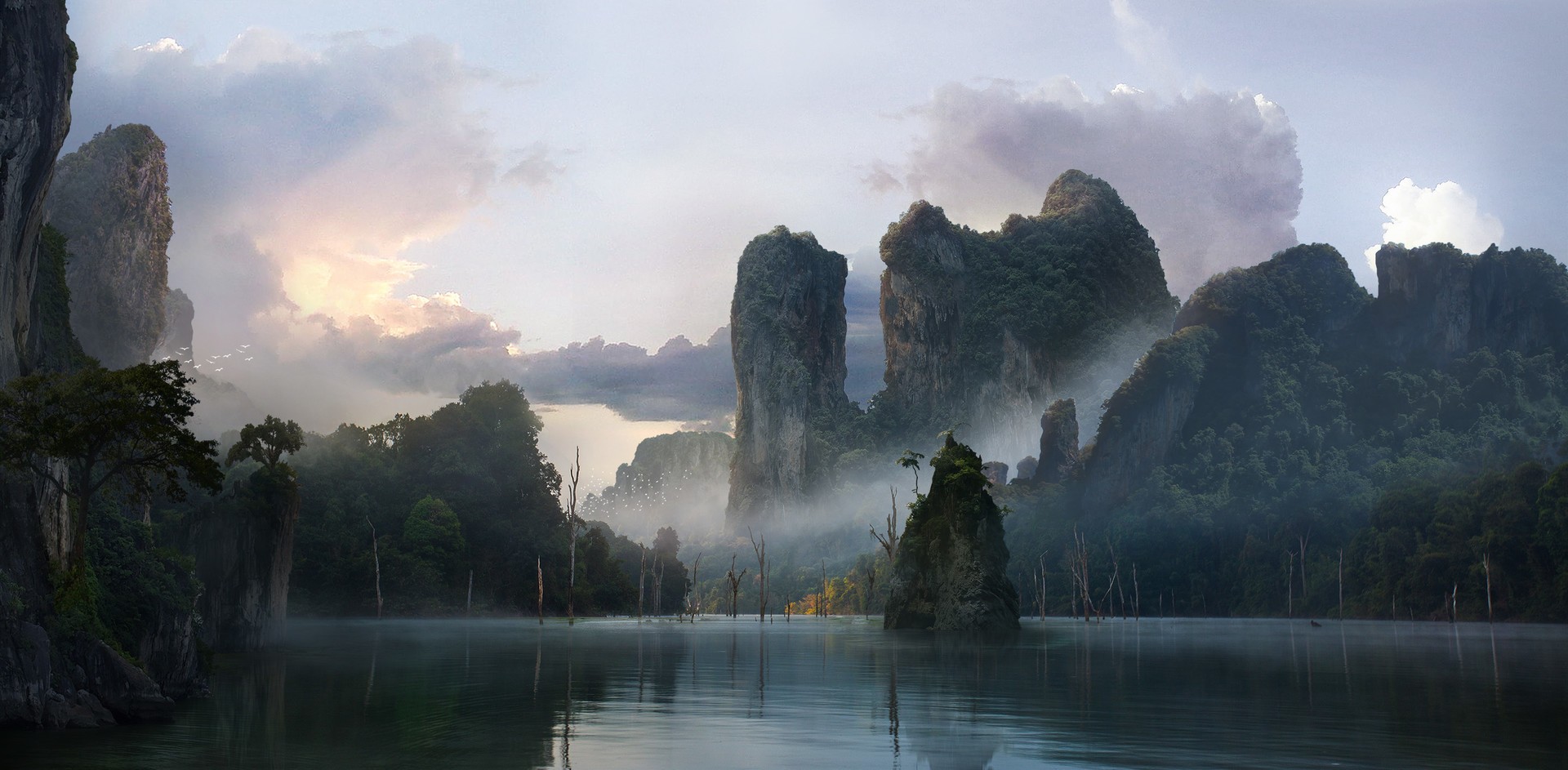 Digital Art Concept Art River Jungle Photorealistic Landscape Nature Sky Water Render 1920x943